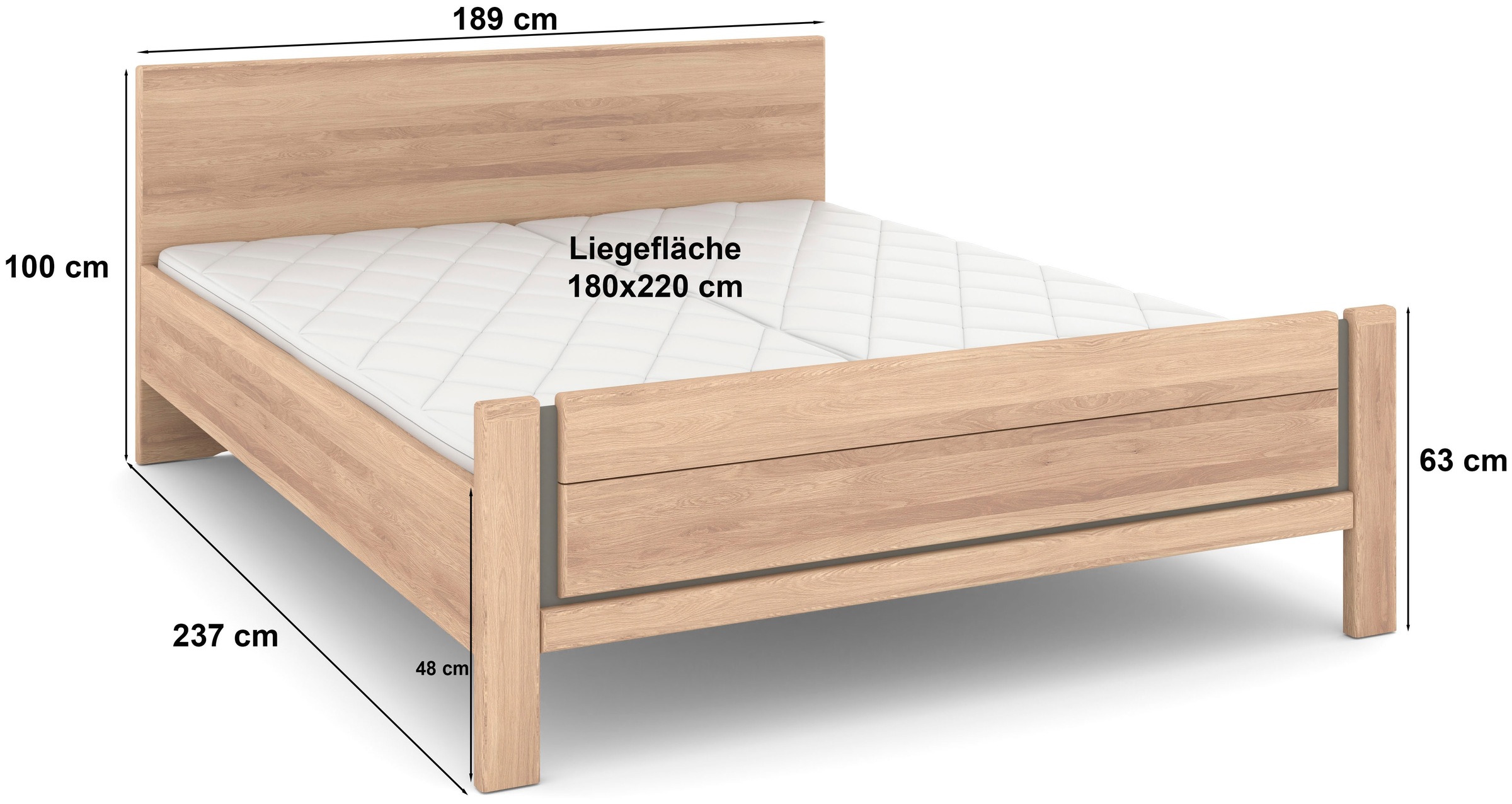 Musterring Holzbett »Sorrent, Bettgestell, Bettrahmen, teilmassiv Eiche«, (MADE IN GERMANY), Eiche teilmassiv, Liegehöhenverstellung, Stollenfußteil