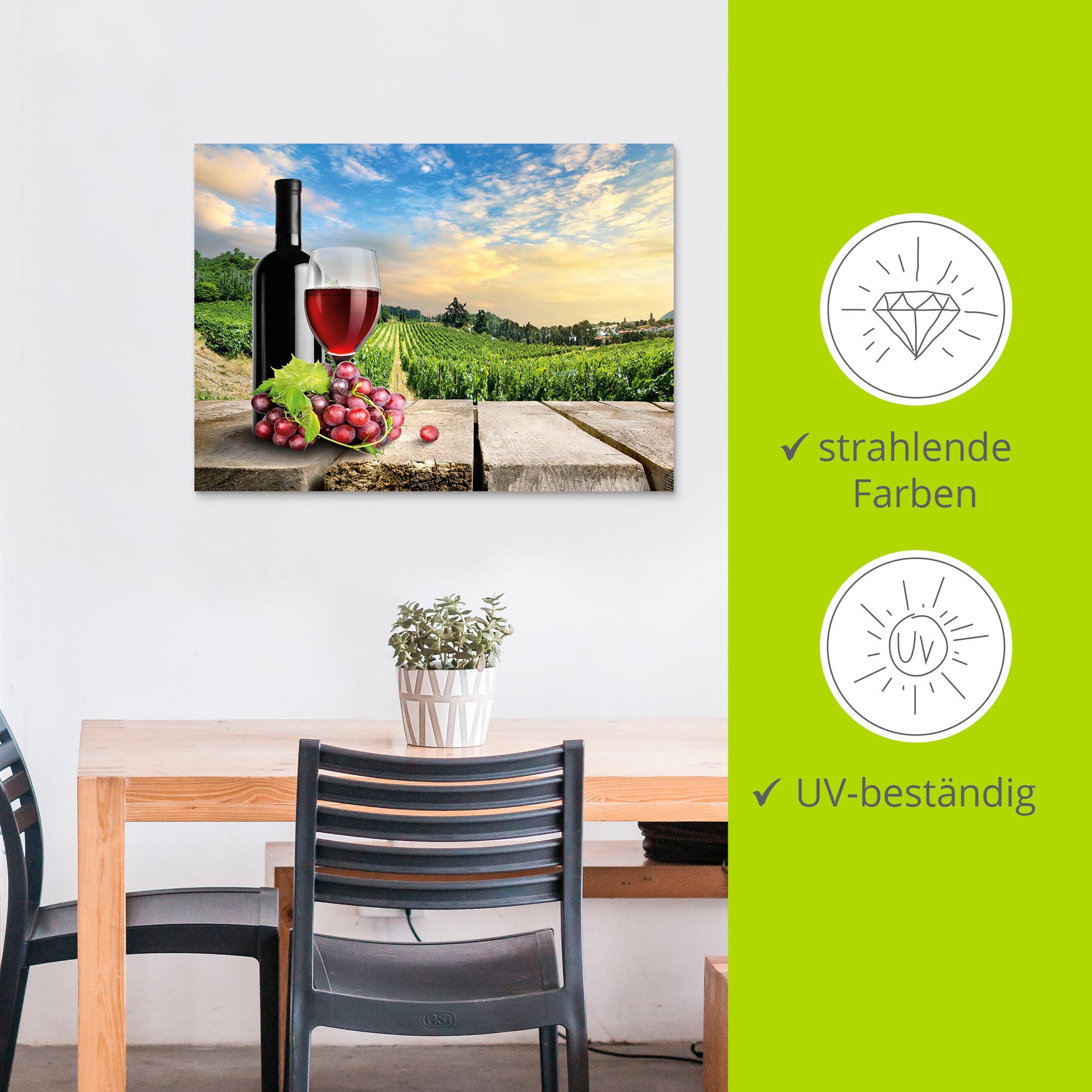 Artland Wandbild »Wein vor Weinbergen«, Berge, (1 St.), als Alubild, Outdoorbild, Poster, Wandaufkleber in verschied. Größen