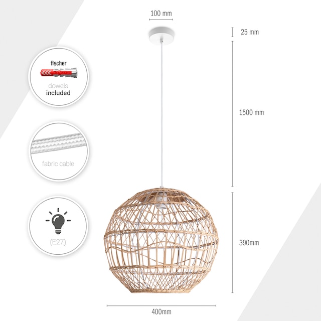 Paco Home Pendelleuchte »MAITE«, Rattan Hängeleuchte Korblampe Rund E27  Boho Stil Modern Wohnzimmer | BAUR