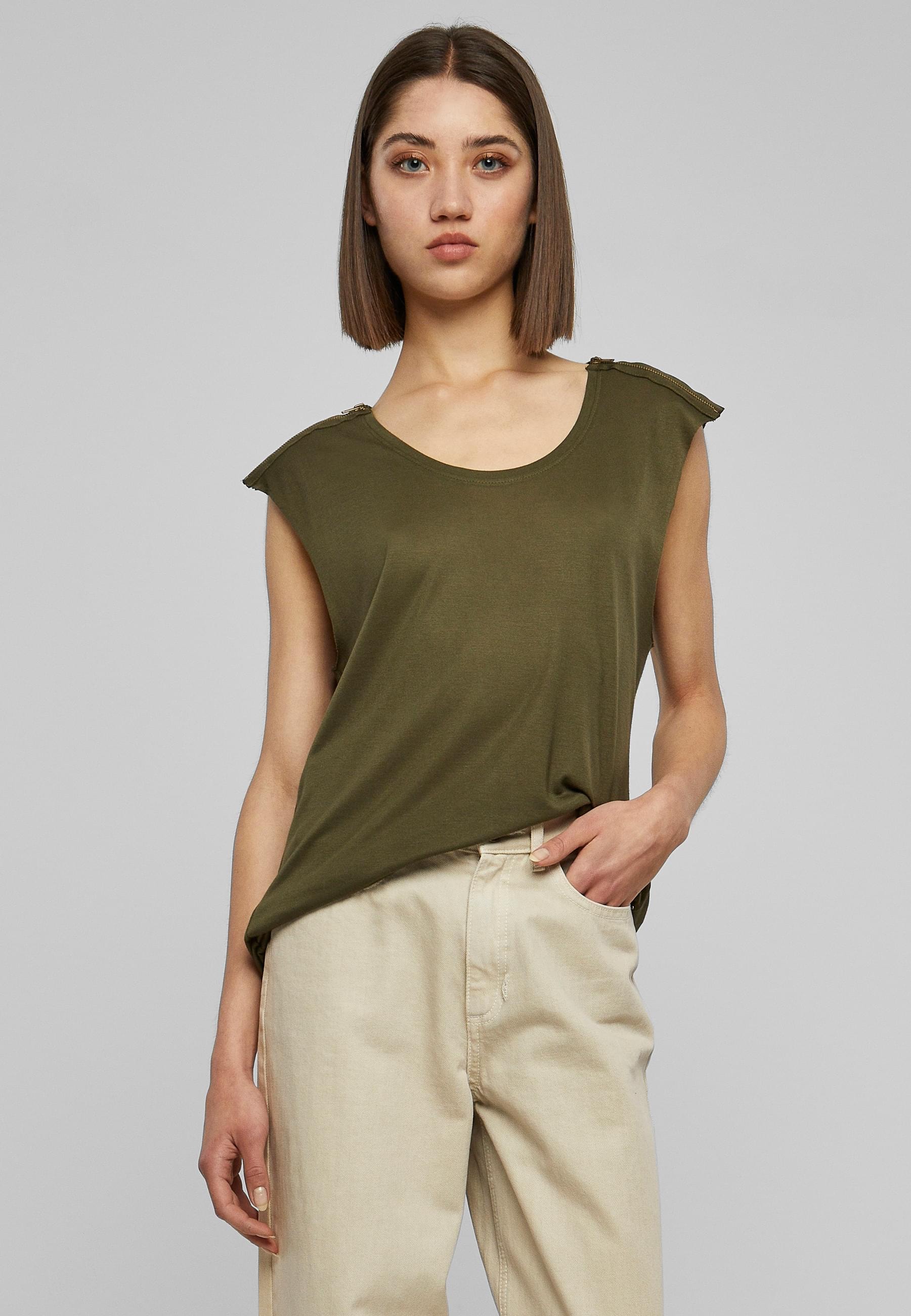 URBAN CLASSICS T-Shirt »Urban Classics Damen Ladies Shoulder Zip HiLo Tee«, (1 tlg.)