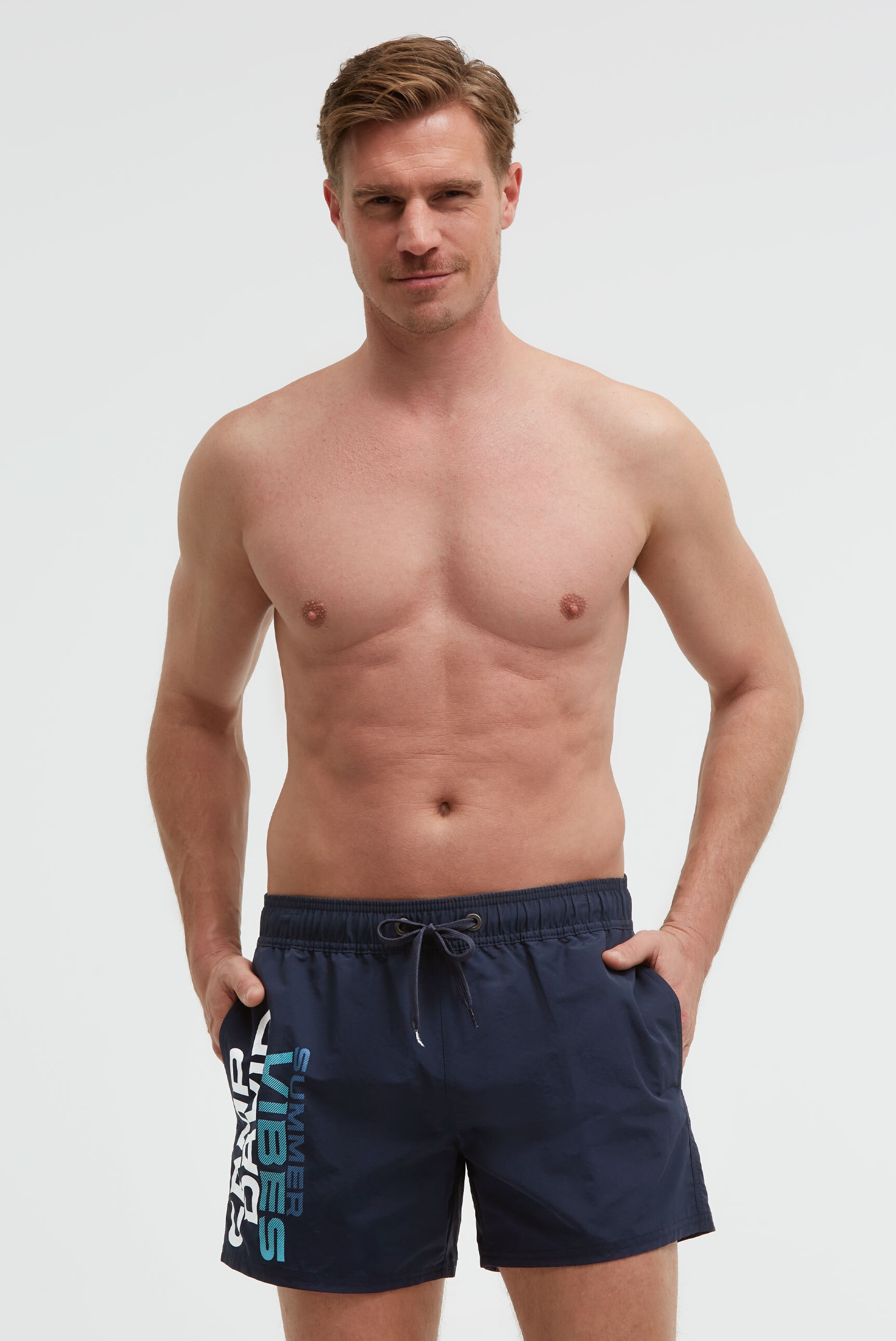 Badeshorts CAMP DAVID, Gr. XL, Normalgrößen, blau, Polyamid, bedruckt, Badehosen Badeshorts, mit Einschubtaschen