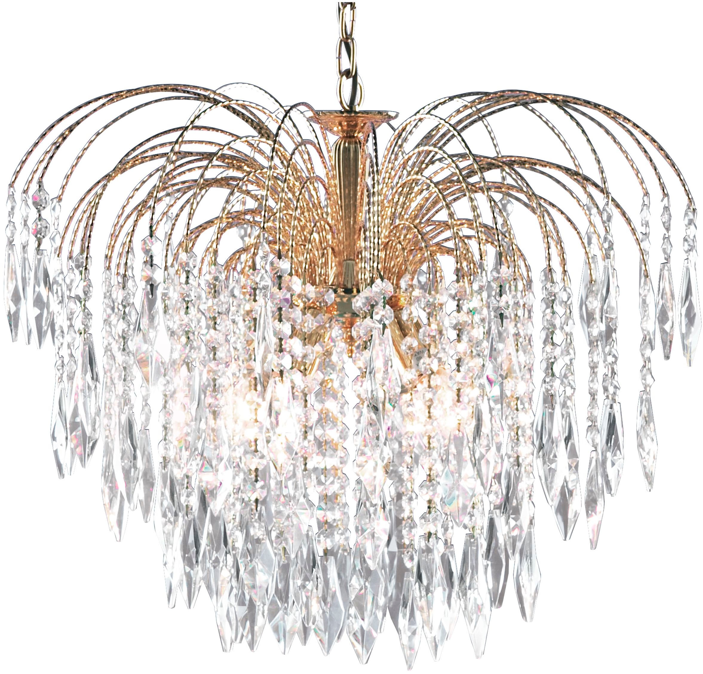 SEARCHLIGHT Hängeleuchte "Kristall-Leuchte Waterfall, 5-flammig", gold, 5, Ø 53cm H: 45cm, 1 Stk., Leuchten, Glamourös, Hängeleuchte