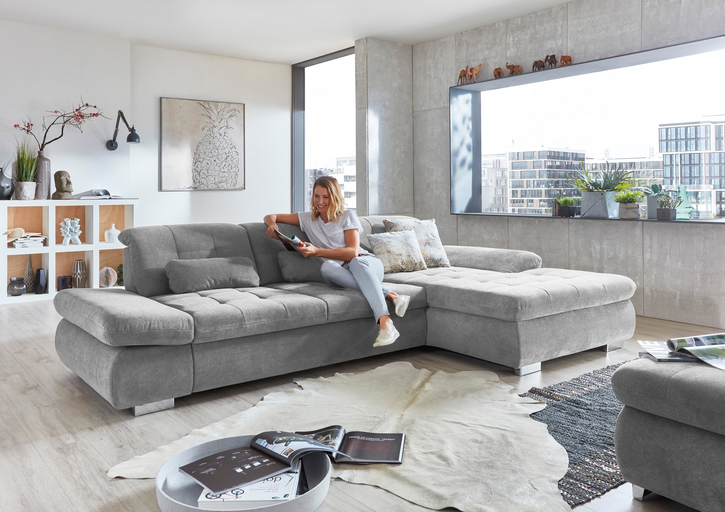 Die PlanBar Ecksofa »MP-IN17004 L-Form«, wahlweise mit Bettfunktion, Sitztiefen- und Kopfteilverstellung