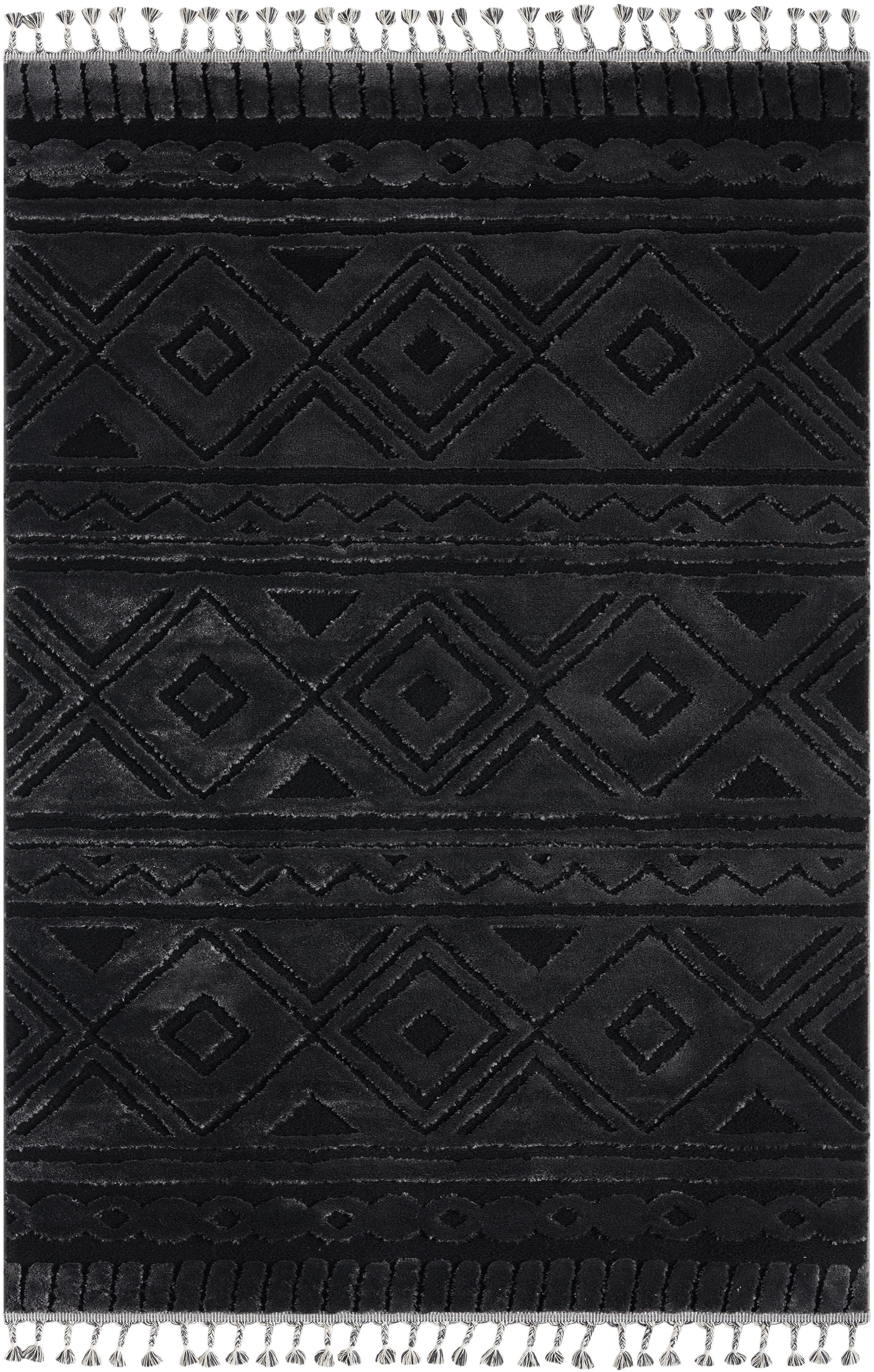 OTTO home Teppich "Bonvo" rechteckig 19 mm Höhe mit Fransen, Hoch-Tief-Stru günstig online kaufen