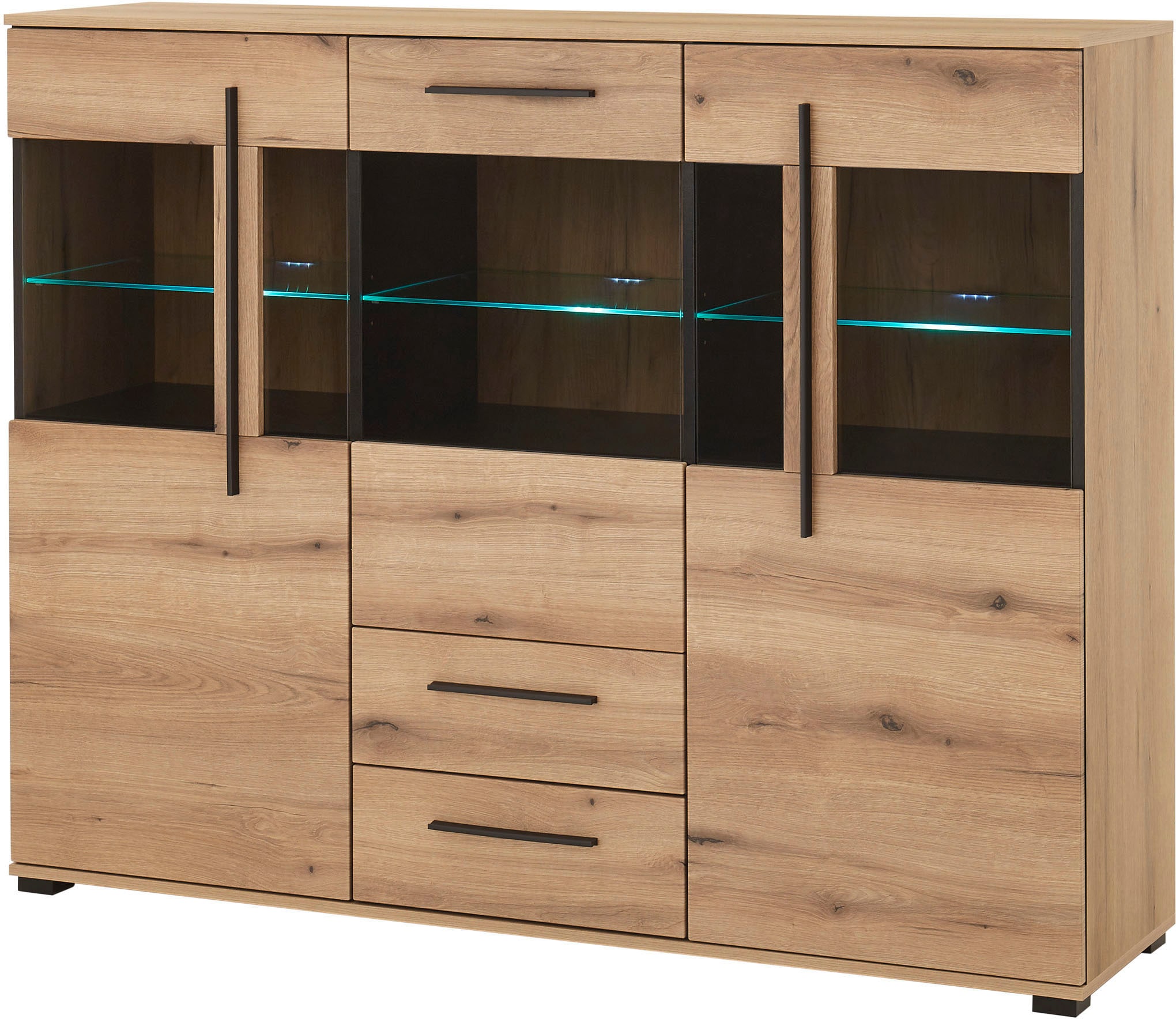 INOSIGN Highboard »Cantara, moderner Schrank, Vitrine in Eiche Dekor oder weiß«, schwarze Stangengriffe, ausreichend Stauraum, vielseitig einsetzbar