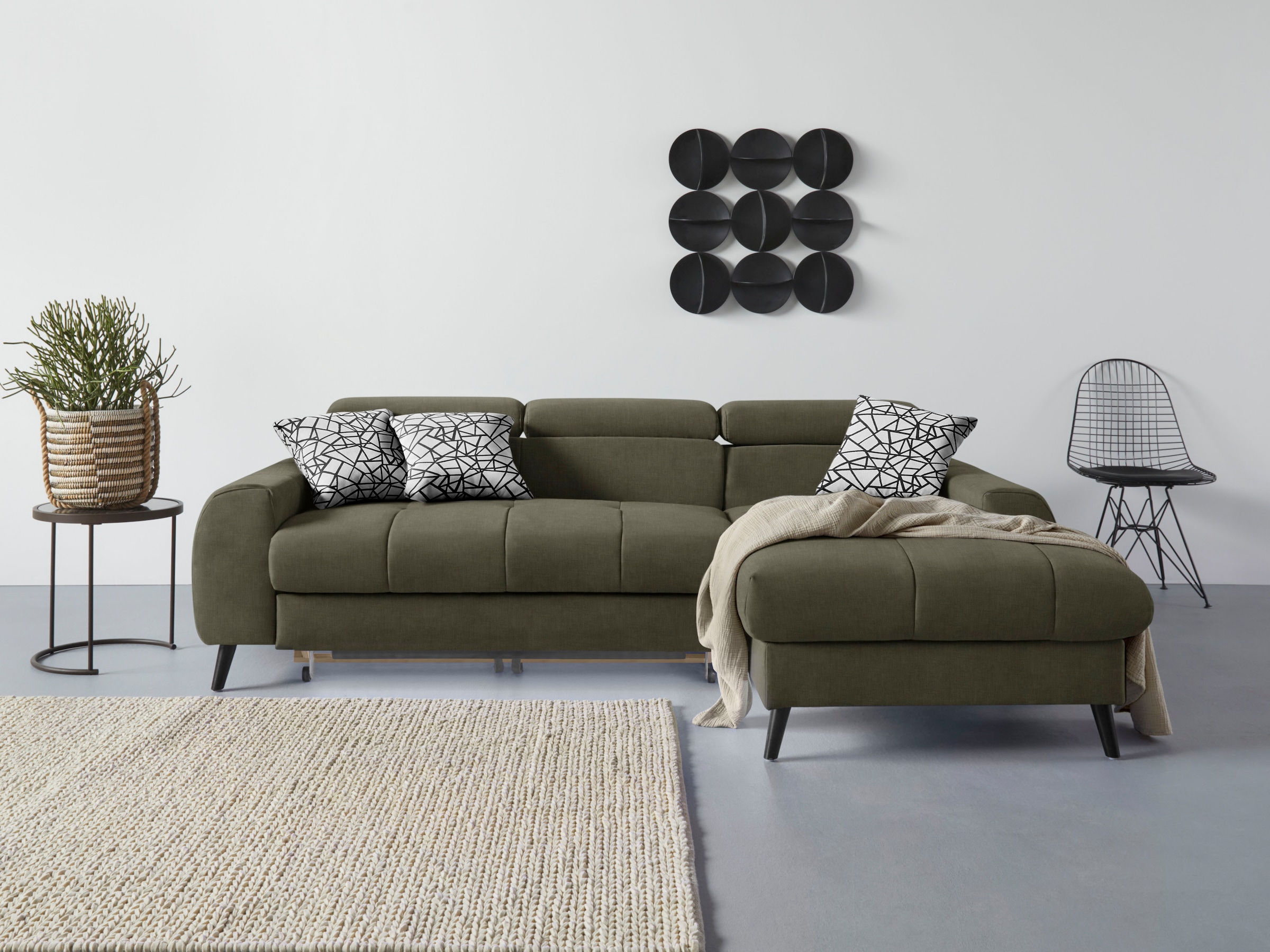 Ecksofa »Mia L-Form«, 3-tlg.-Kissen-Set, Recamiere, wahlweise mit oder ohne...