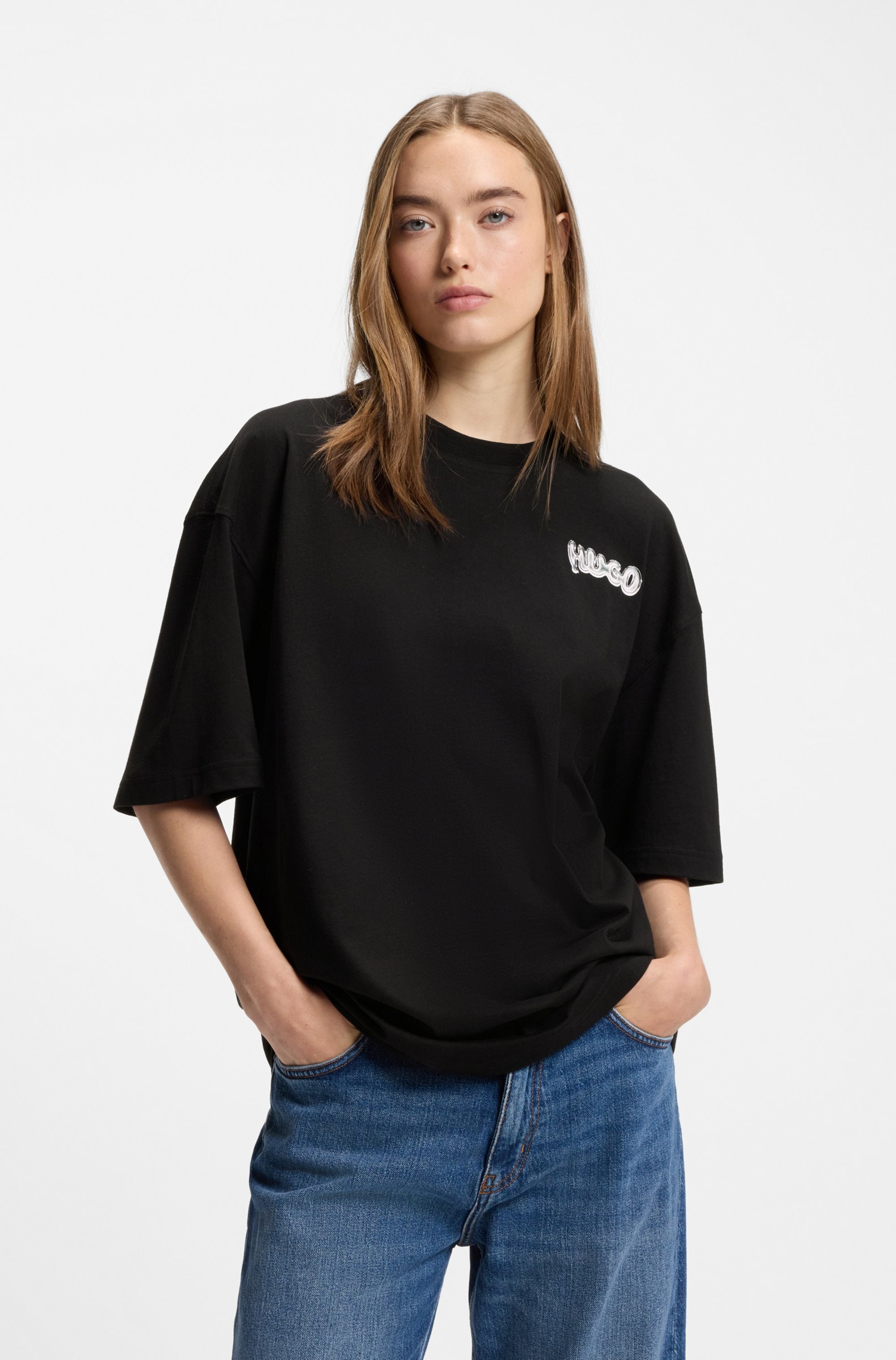 HUGO Blue T-Shirt "Nyrotee", Rundhalsausschnitt, loose fit, Logoprint günstig online kaufen