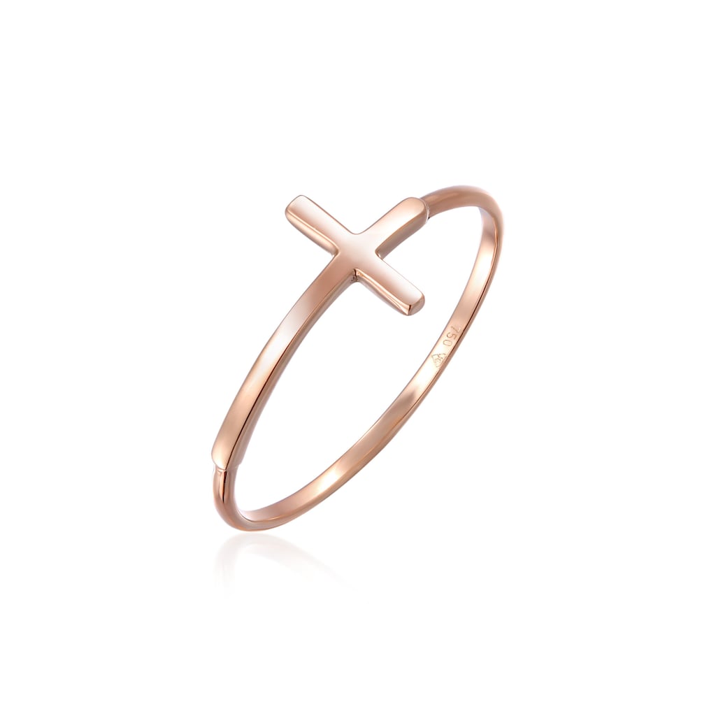 Elli Premium Fingerring »Bandring Kreuz Symbol Basic Modern 750 Roségold«