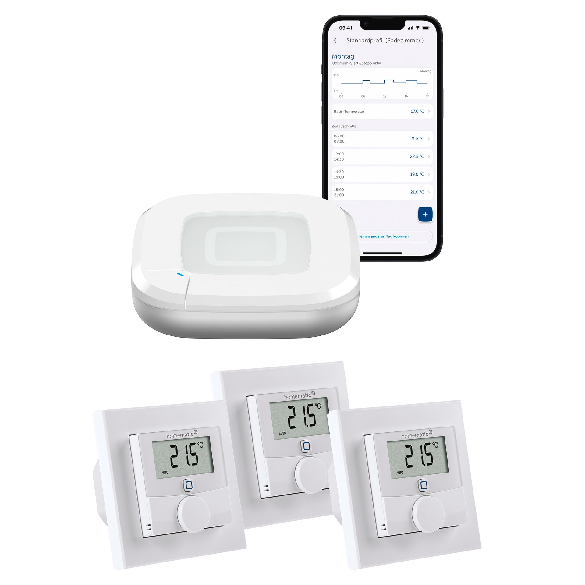 HOMEMATIC IP Smart-Home Starter-Set "Fußbodenheizung für 3 Räume", B:28,5cm H:32cm T:40,5cmweiß, Smart-Home-Stationen, inkl. HAP & 3 Wandthermostaten