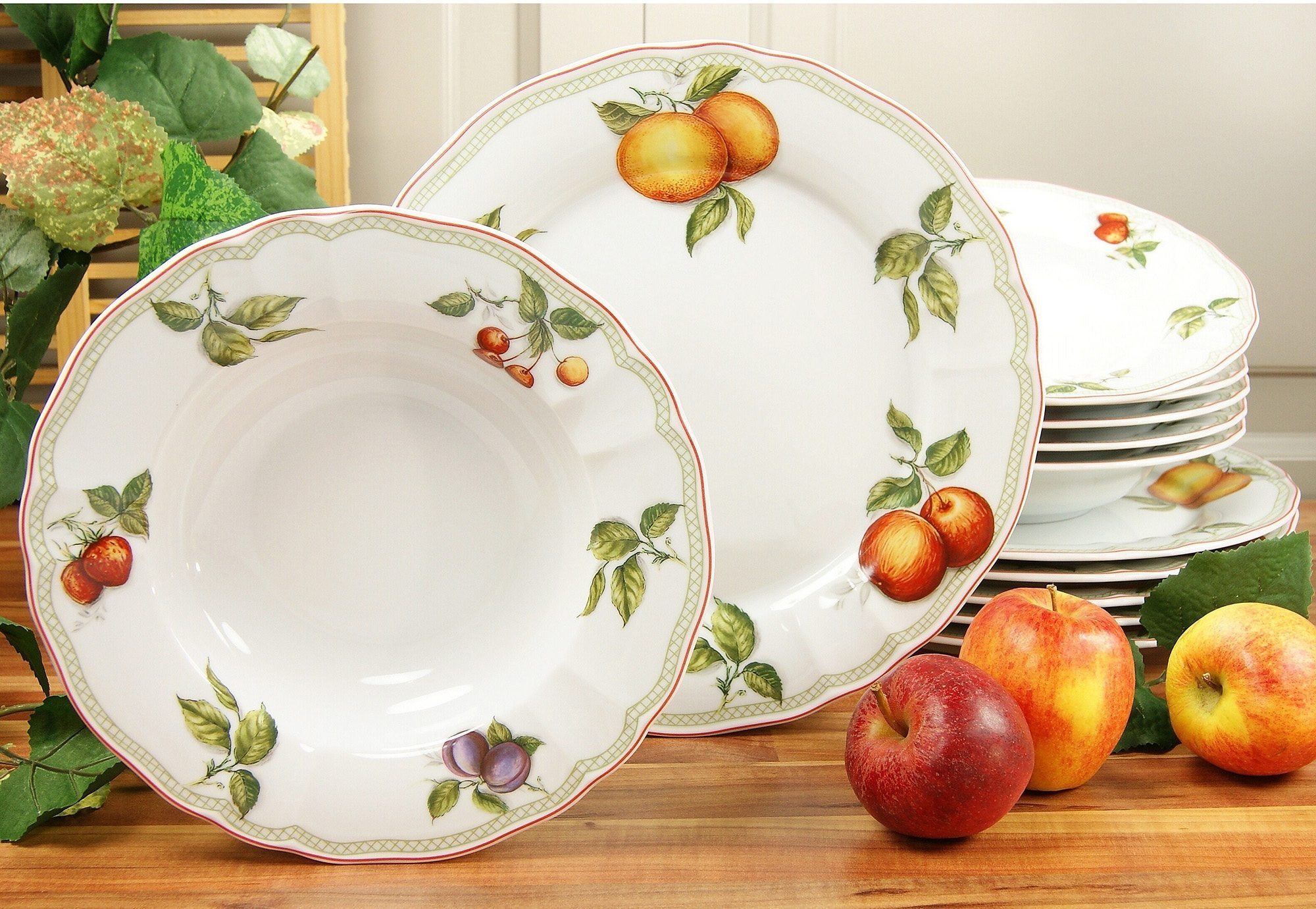 BAUR Teller 12 »Geschirr-Set für 12 Personen), Set Teile, 6 Früchtedekor, | Flora CreaTable Service, Personen Orchard«, tlg., Tafelservice (Set, für 6