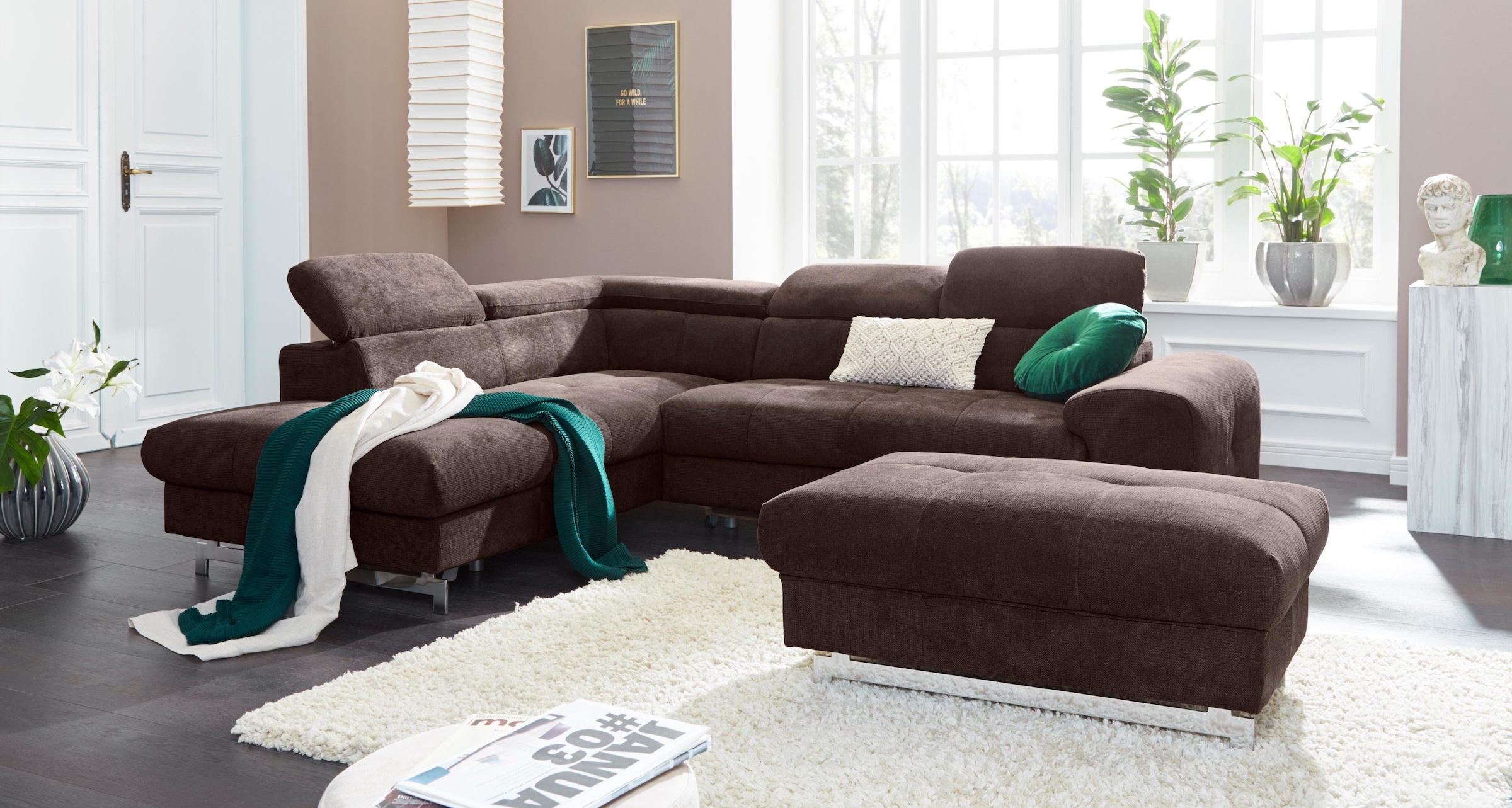 COTTA Polstergarnitur »Chef« Set,  Set bestehend aus: 3-Sitzer mit Kopfteilverstellung & Hocker