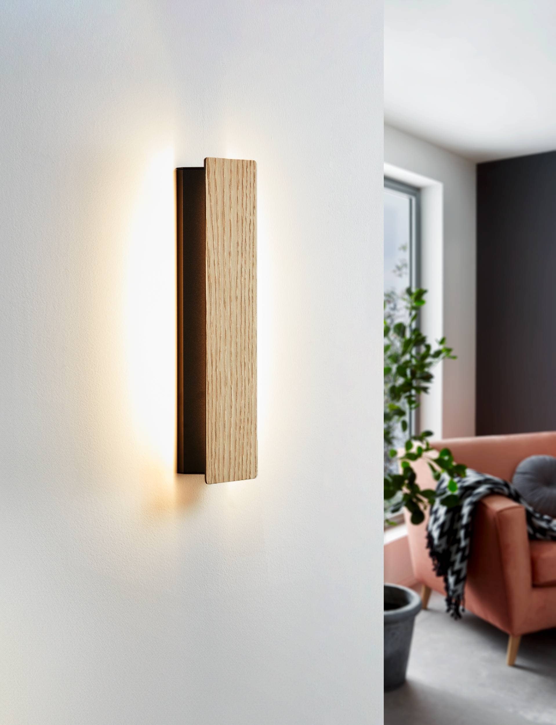 EGLO Wandleuchte »Zubialde Wandlampe, rechteckig, innen, Eiche, Flurlampe, Holz, Metall« LED-Modul 1 Stk. Warmweiß Wand-/Deckenleuchte - L36 x H8 x AL5 cm - schwarz, braun - 12W inkl.