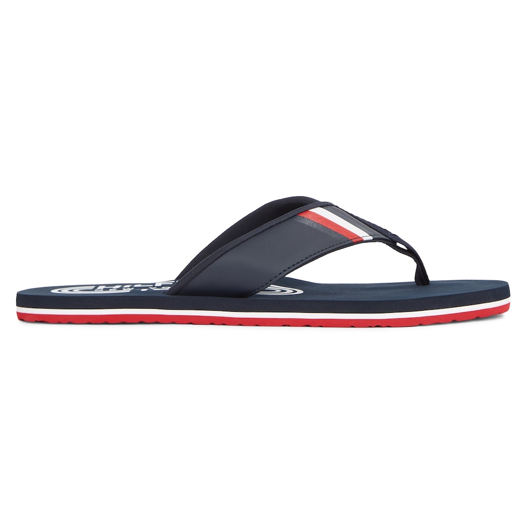 Tommy Hilfiger Zehentrenner »HILFIGER RWB PADDED BEACH SANDAL«, Sommerschuh, Schlappen, Poolslides, Badeschuh, mit Streifen-Details