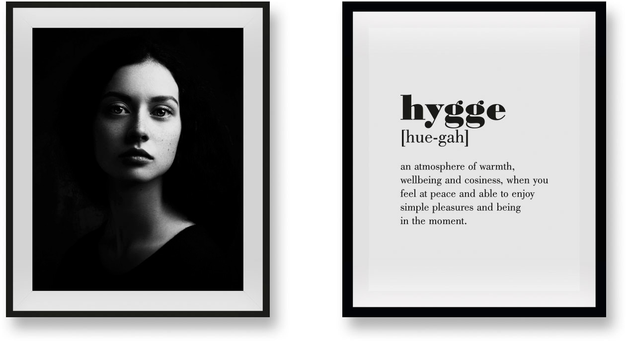 queence Bild "Hygge II", Schriftzug-Schwarz-Weiß-Fashion-Mode-Magazincover- günstig online kaufen