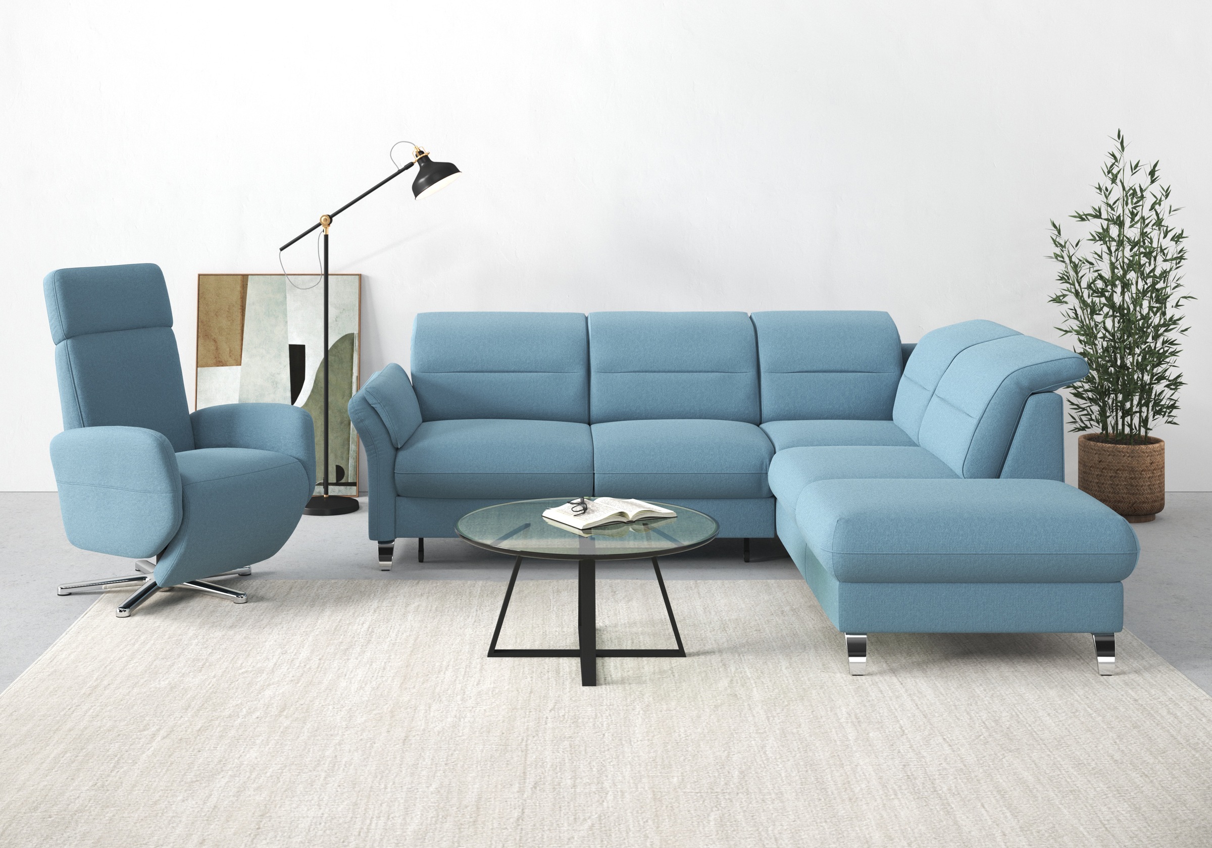 sit&more Ecksofa "Grenoble L-Form mit Federkern" wahlweise mit Schlaffunktion, Bettkasten, Arm- und Kopfteilverstellung