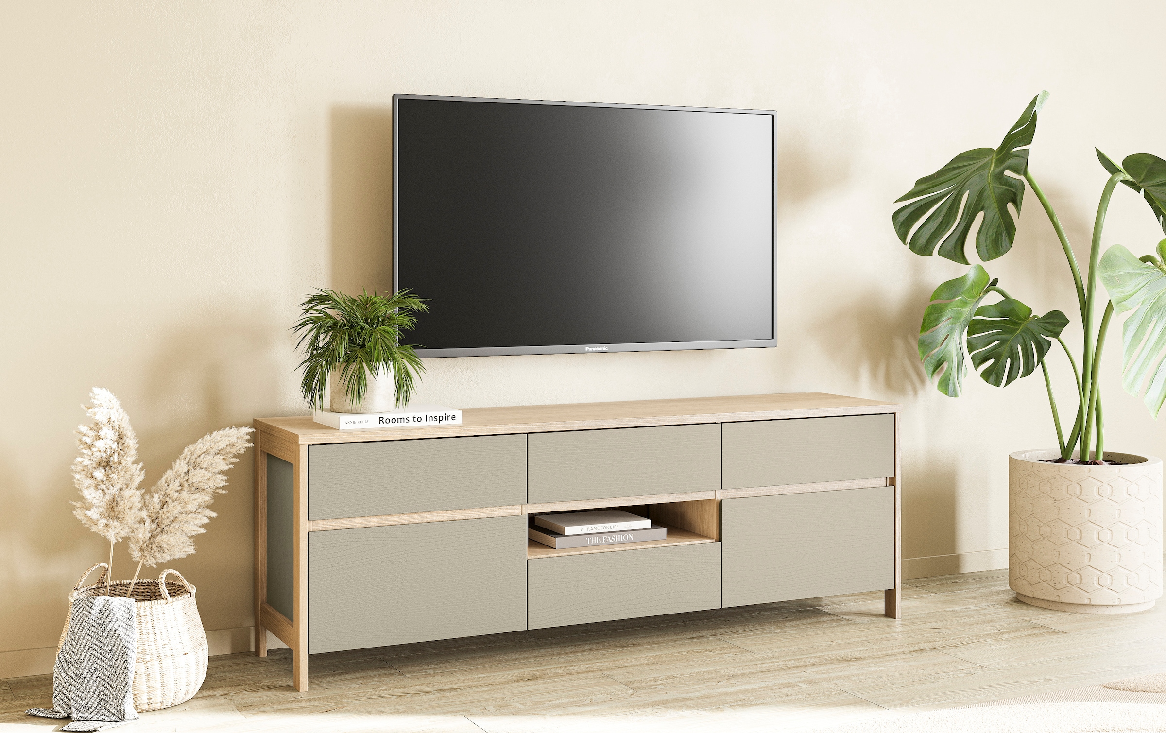 Home affaire TV-Schrank »Stranda, moderner TV-Unterschrank, Kommode im Scandi-Style, Lowboard«, Rahmenoptik, ausreichend Stauraum, vielseitig einsetzbar, 164 cm breit