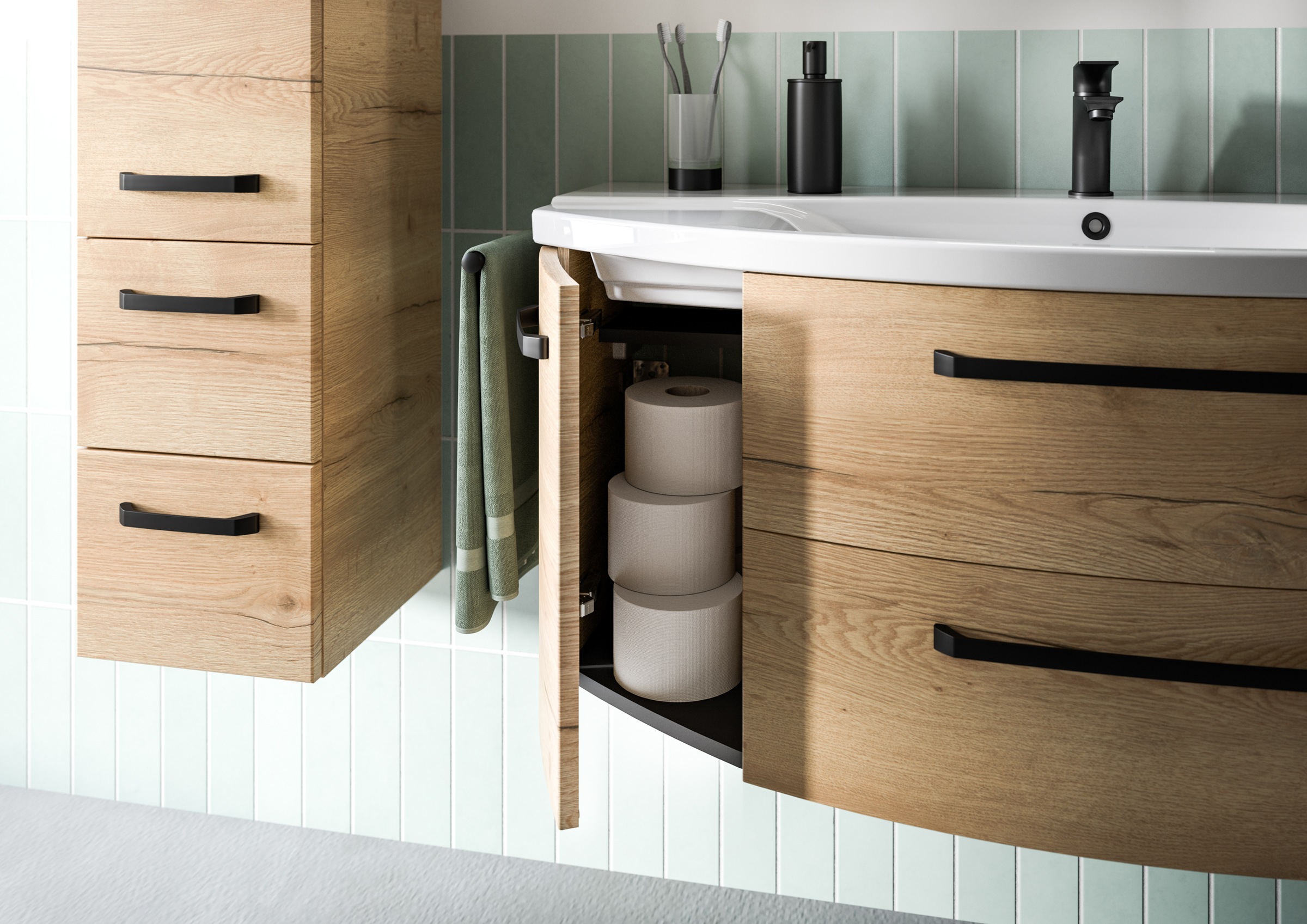 Saphir Waschtisch »Serie 4010 Keramik-Waschtisch mit Unterschrank, 120,5 cm breit«, Waschplatz mit 2 Türen, 2 Schubladen, Badmöbel-Set mit Waschtisch
