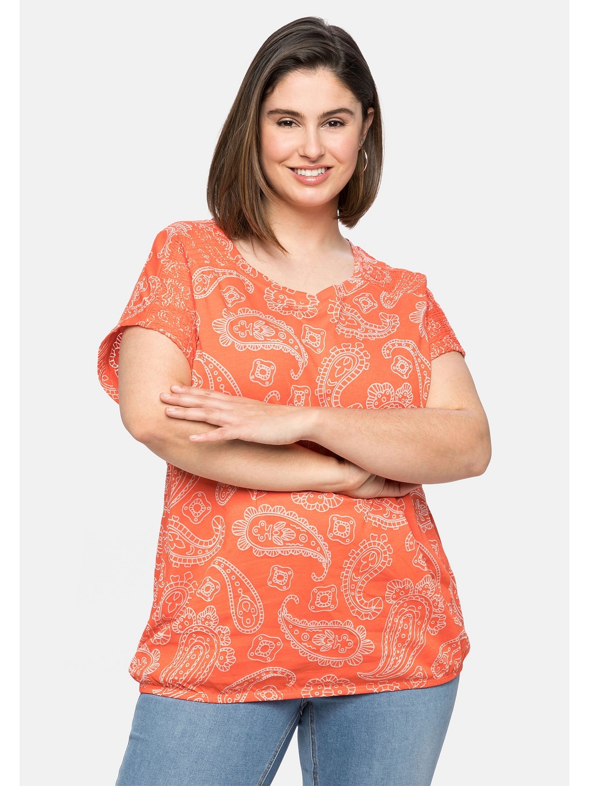 Sheego T-Shirt »Große Größen«, mit kaufen online Smokdetails und Paisley-Ausbrennermuster | BAUR