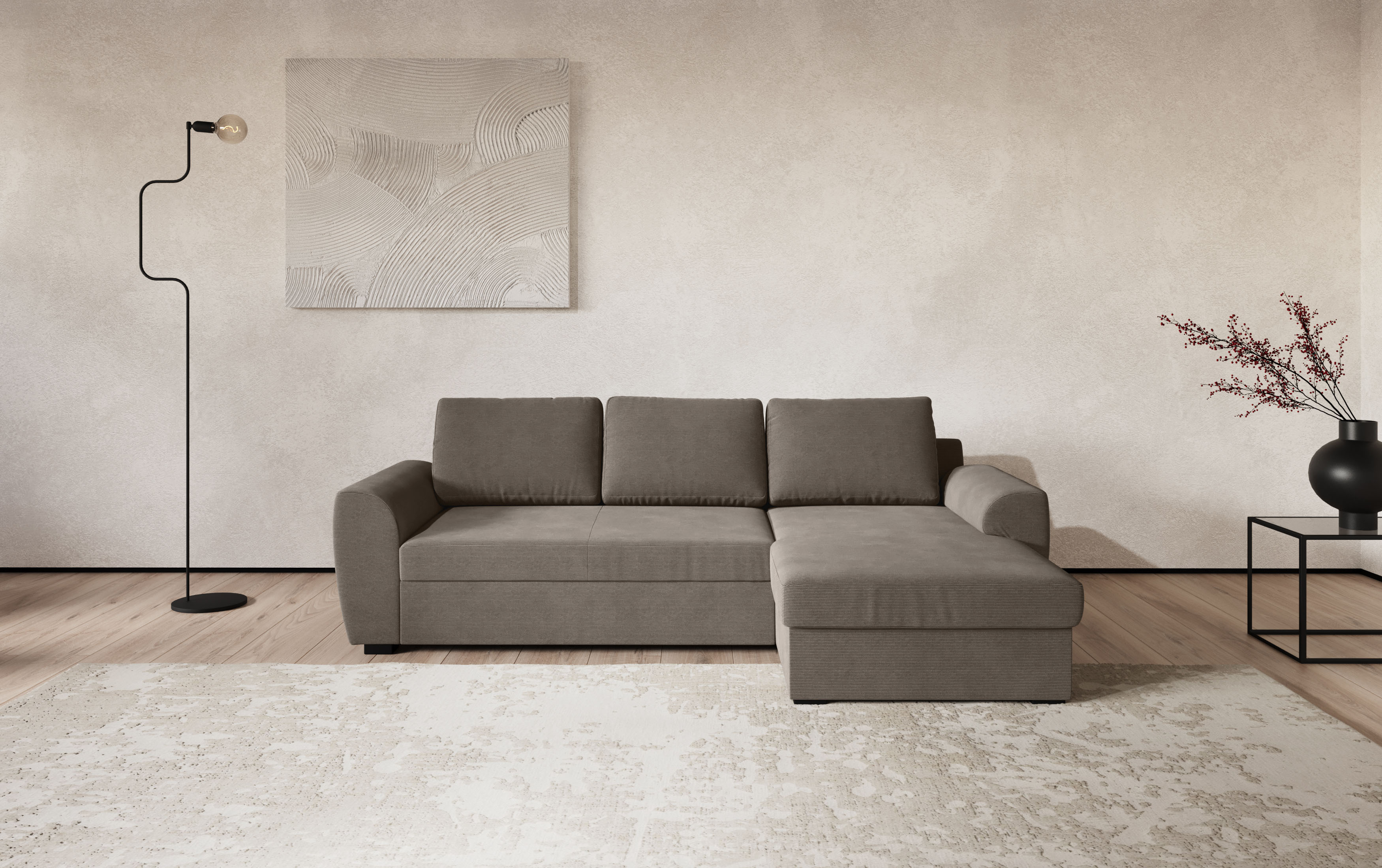 COTTA Ecksofa "Drift L-Form mit Recamiere, B: 253 cm" optional auch mit Schlaffunktion, Wellenunterfederung
