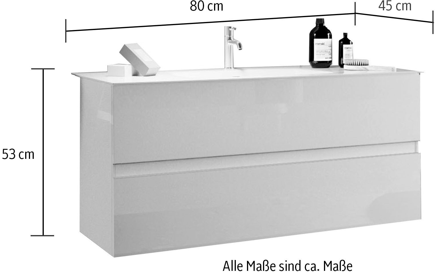 welltime Waschtisch »Start, Breite 80 cm, 2 bzw. 3 Schubkästen«, Badmöbel, Soft-Close, Keramik-Einsatzbecken, Weiß Hochglanz Lack