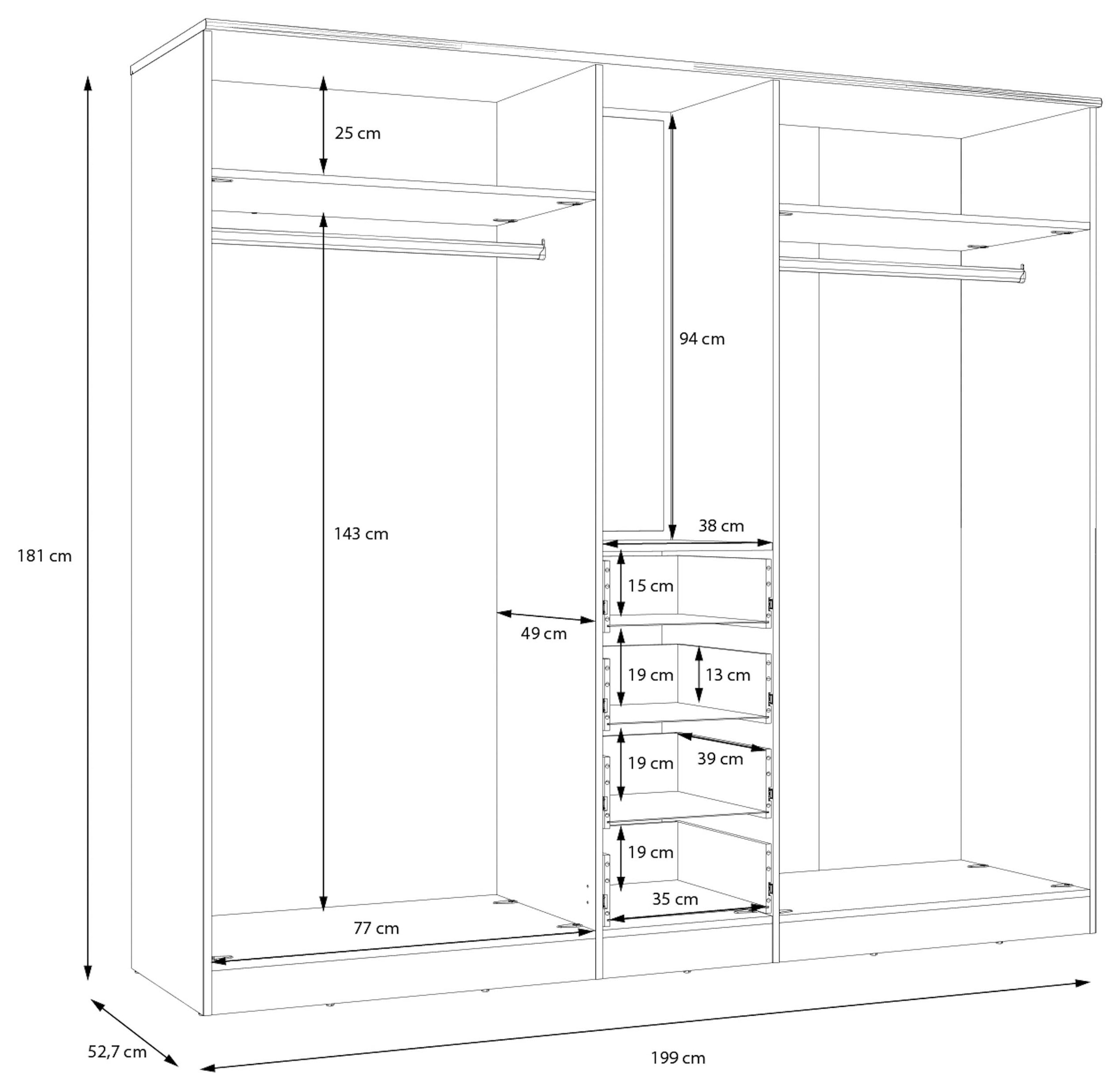 FORTE Kleiderschrank »Drehtürenschrank, Spiegel, Schubladen, viel Stauraum« B/H/T 199/181/52,7, Spiegel, Stauraum,Schubladen, FSC
