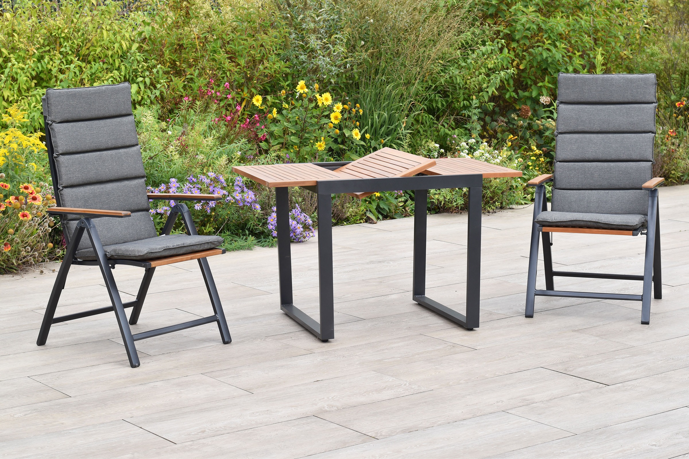 Merxx Athos Set 5-tlg. 2 Klappsessel 2 Auflagen Balkon-Tisch Ausziehbar günstig online kaufen