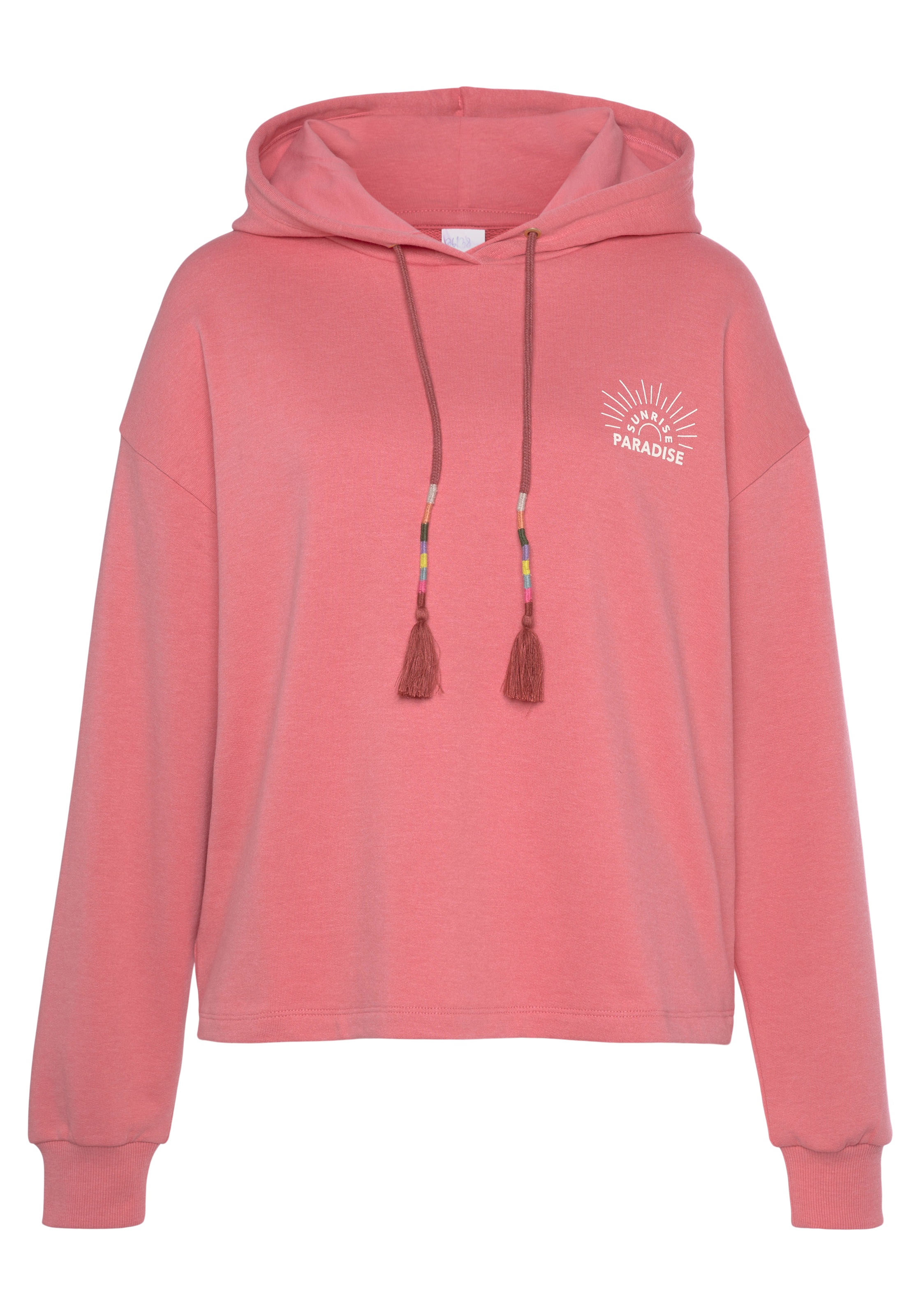 Hoodie VIVANCE, Damen, Gr. 36/38, rot (rosenholz), Obermaterial: 60% Baumwolle, 40% Polyester. Kapuzenfutter: 60% Baumwolle, 40% Polyester, bedruckt, unifarben, bequem hüftlang, Sweatshirts Hoodie, Kapuzensweatshirt mit Print, Loungewear 3