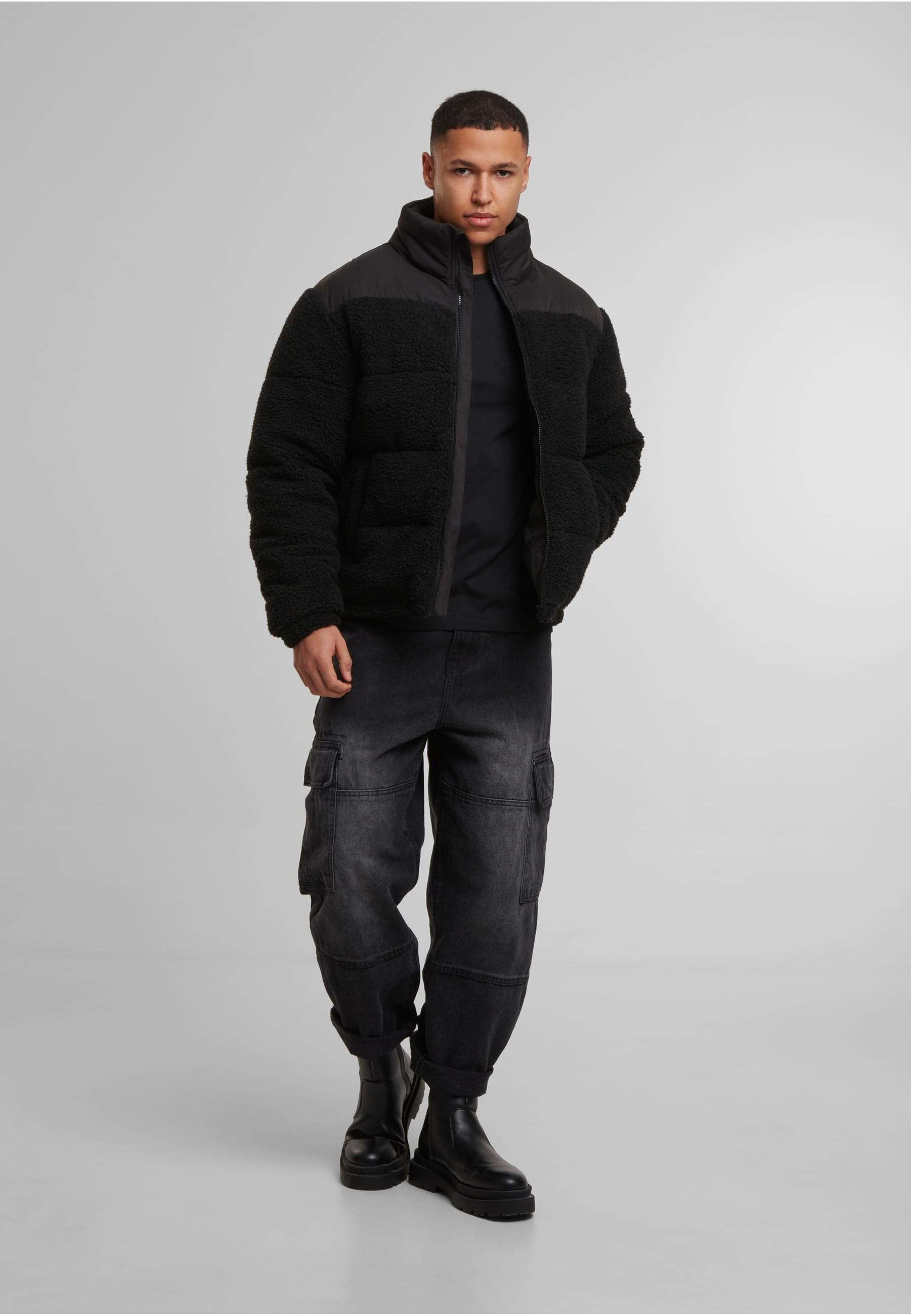 URBAN CLASSICS Winterjacke »Urban Classics Fabric Mix Teddy Puffer Jacket«, (1 St.), ohne Kapuze