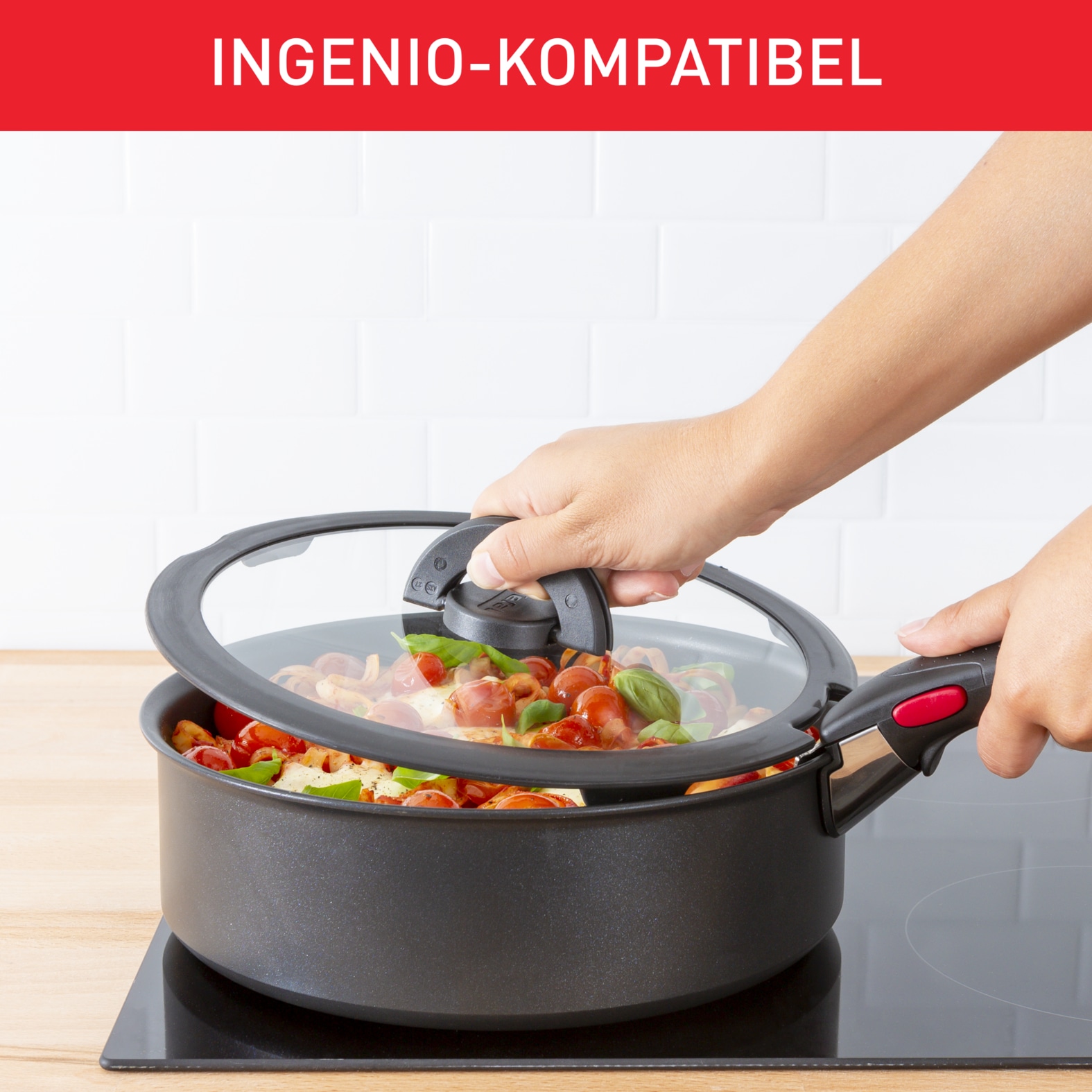 Tefal Deckel »98491 Ingenio 16/18/20 cm«, (Set, 3 tlg.), hervorragend für Ingenio Töpfe, Glasdeckel mit Silikonrand,Klappgriffe