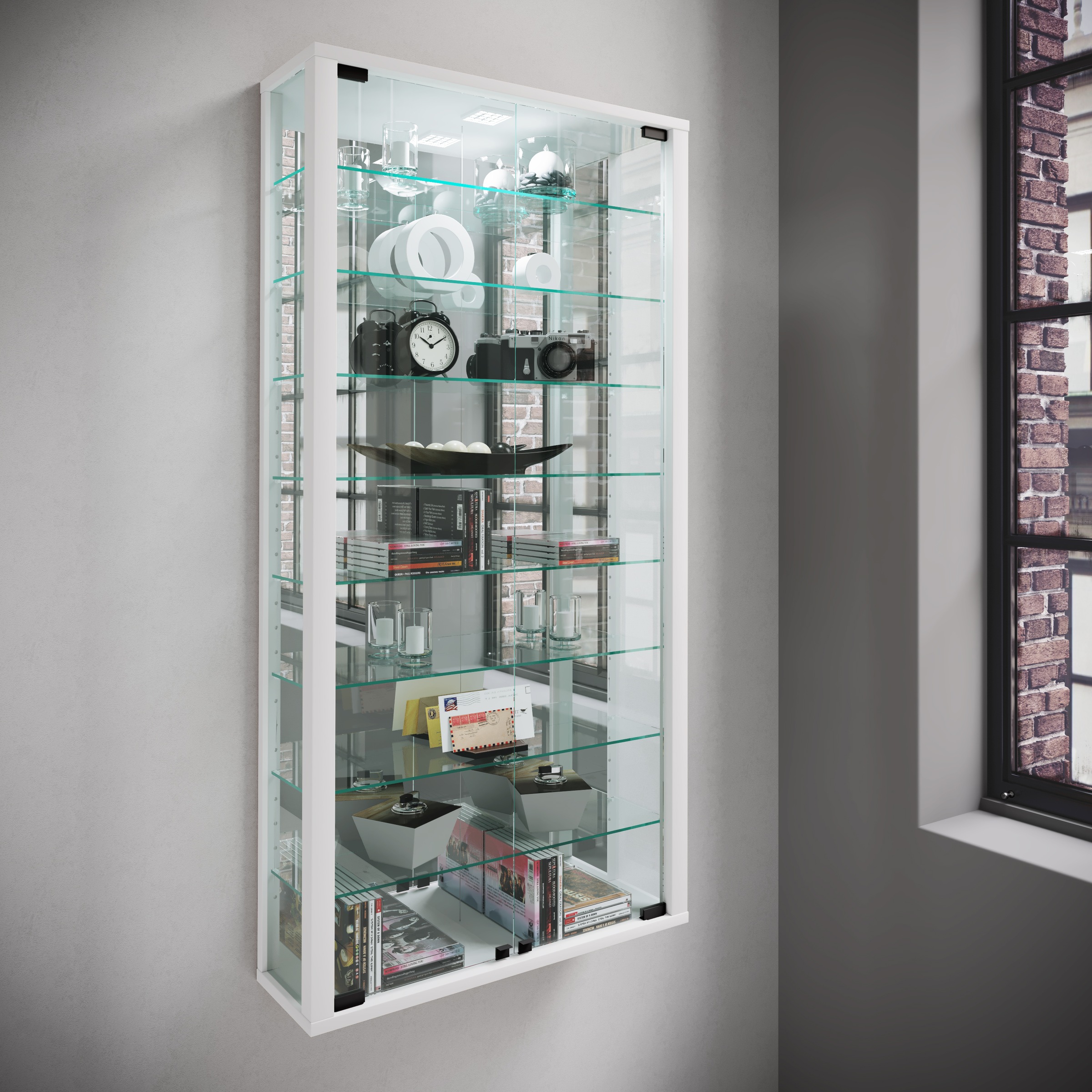 VCM Wandregal »VCM Glasvitrine hängend | Vitrine Glas mit ESG-Sicherheitsglas | Maße ca. H. 115 xx B. 59 x T. 18 cm| Hängevitrine Glas | Modern und platzsparend | Glas Vitrinenschrank - Vitrosa Maxi Spiegel«