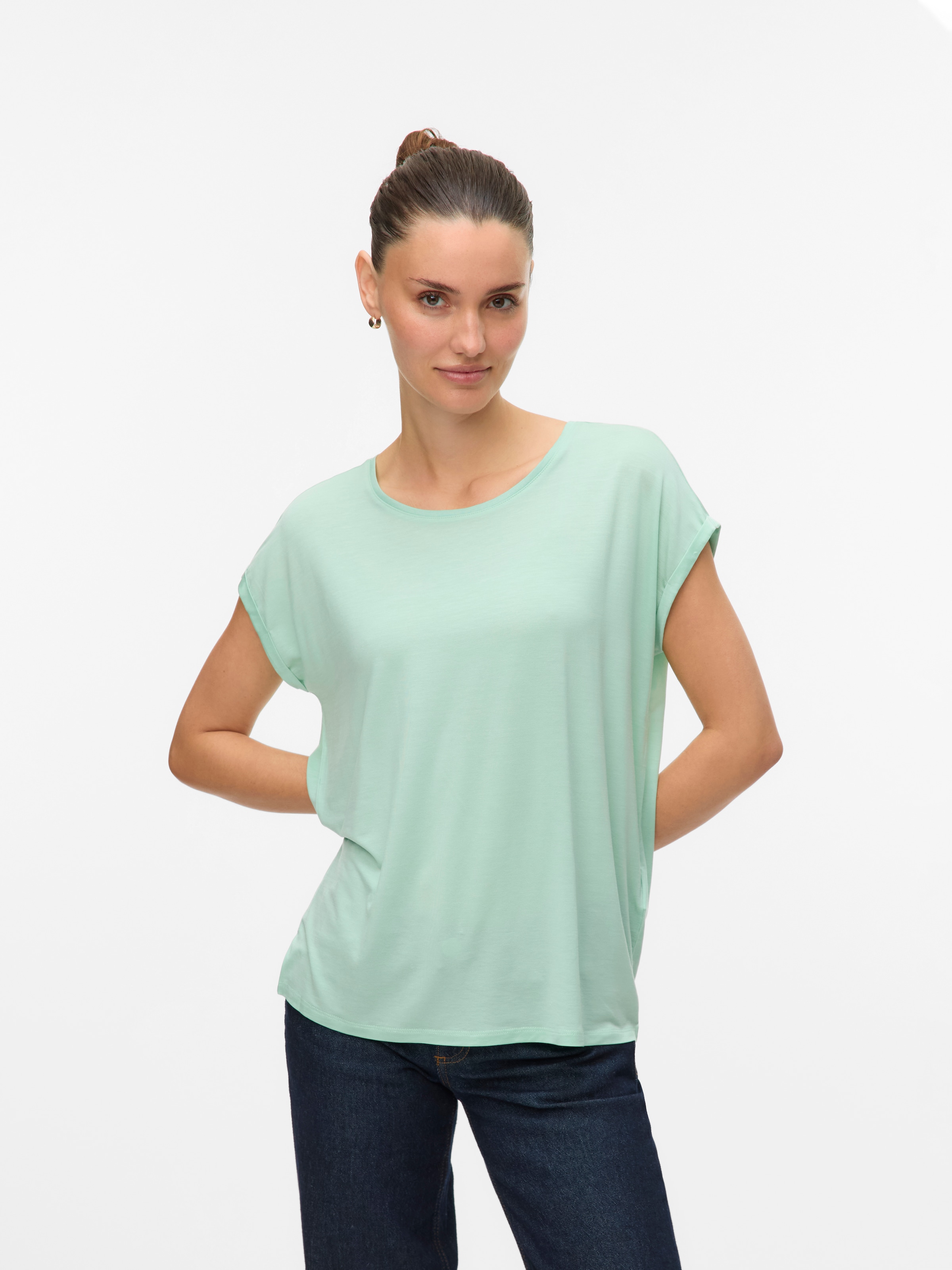 Vero Moda Rundhalsshirt "VMAVA PLAIN SS TOP GAJRS NOOS" Materialmix, regula günstig online kaufen