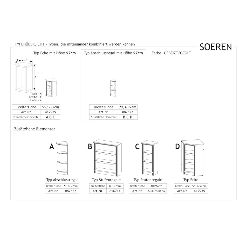 Home affaire Anbauregal »Soeren«, aus massiver Kiefer, Höhe 97 cm, Tiefe 29 cm