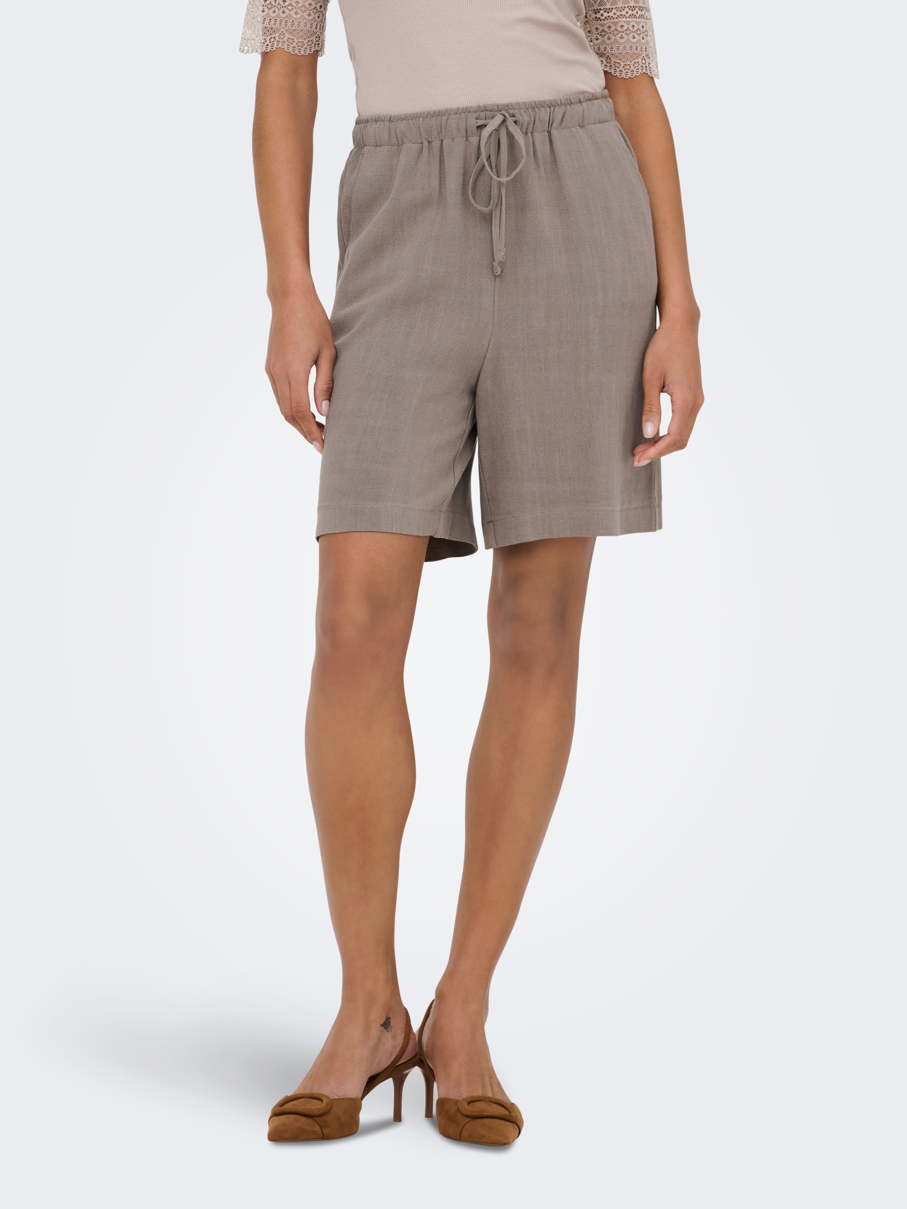 ONLY Shorts "ONLSIESTA MW PULL-UP LIN BL SHORTS NOOS" loose fit, Jersey, Viskosemischung, elastischer Bund, unifarben
