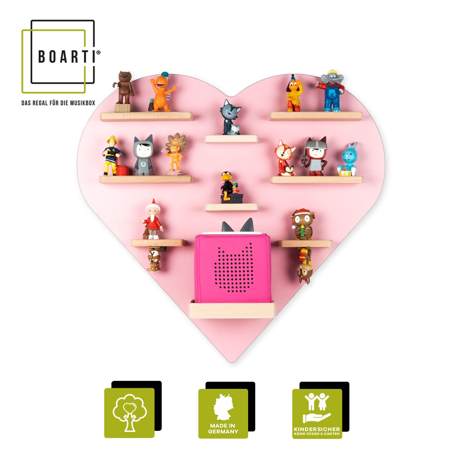 Boarti Wandregal »Regal Holz Herz Kinder Toniebox Tonies Figuren«