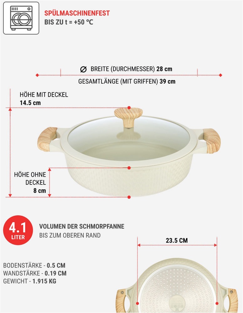 RESTO Kitchenware Bräter »Ran, Kochtopf antihaftbeschichtet und spülmaschinenfest«, Aluminiumguss, (2 tlg.), Geeignet für alle Herdarten, auch Induktion, im Geschenkkarton