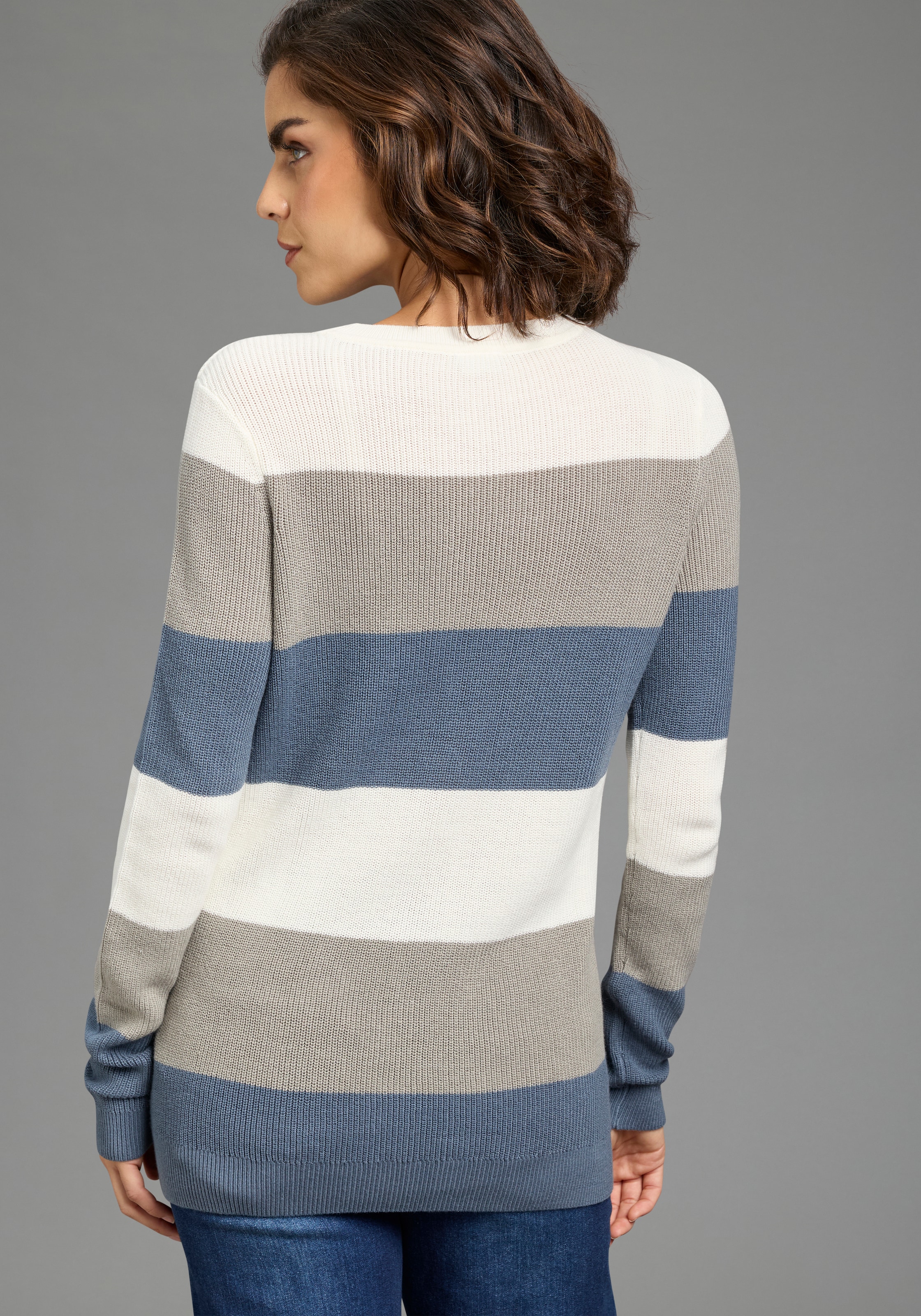 H.I.S Strickpullover in Streifenoptik mit Rundhalsausschnitt