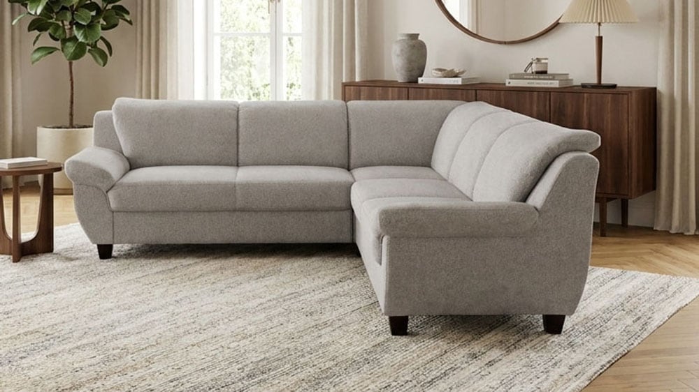 OTTO home "Sillkeborg 251 x 251 cm, formschönes Sofa mit dunklen Füßen" mit Schlaffunktion, L-Form, pflegeleichter, weicher Luxus-Microfaser