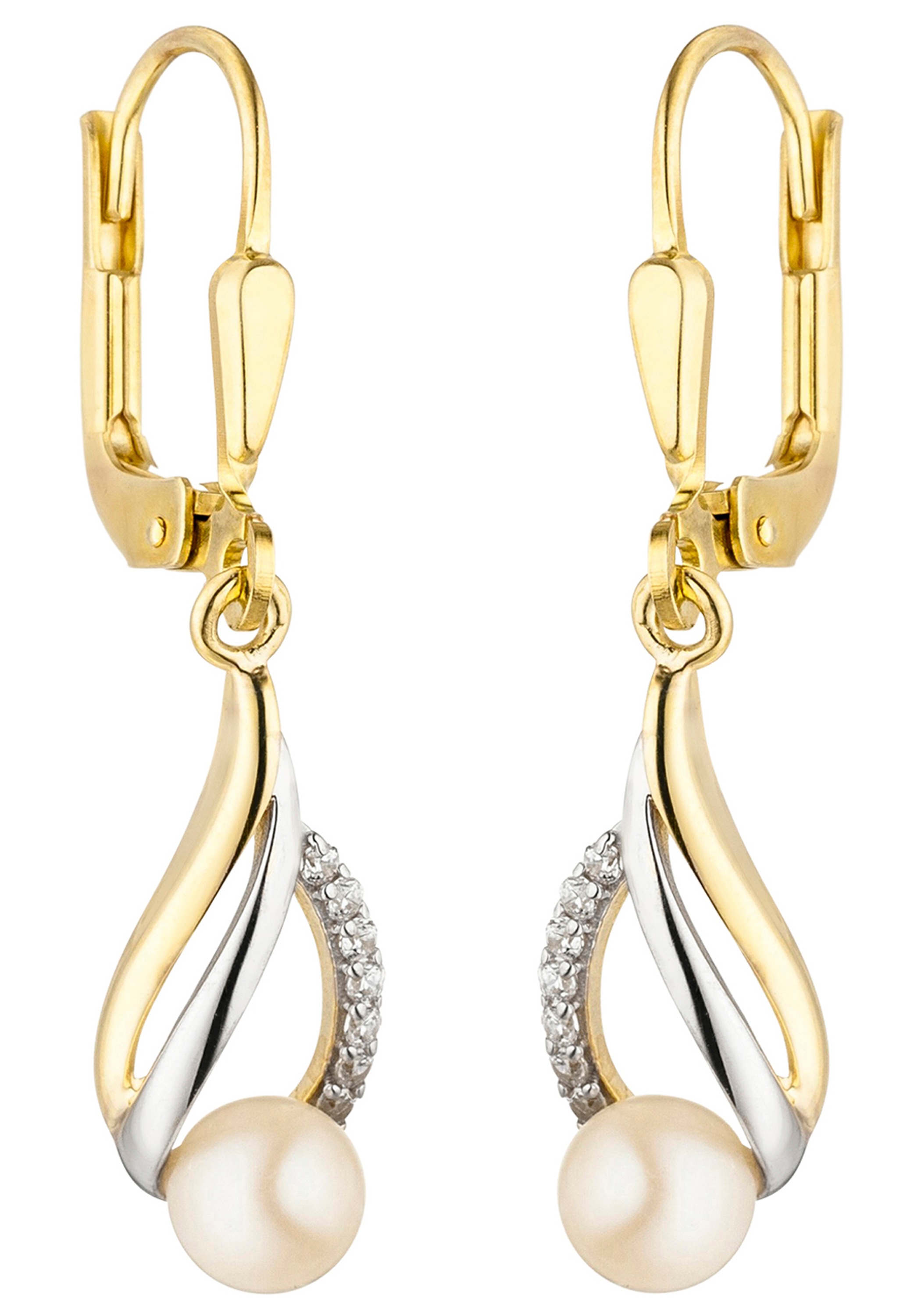 JOBO Perlenohrringe 333 Gold bicolor mit Perlen und Zirkonia