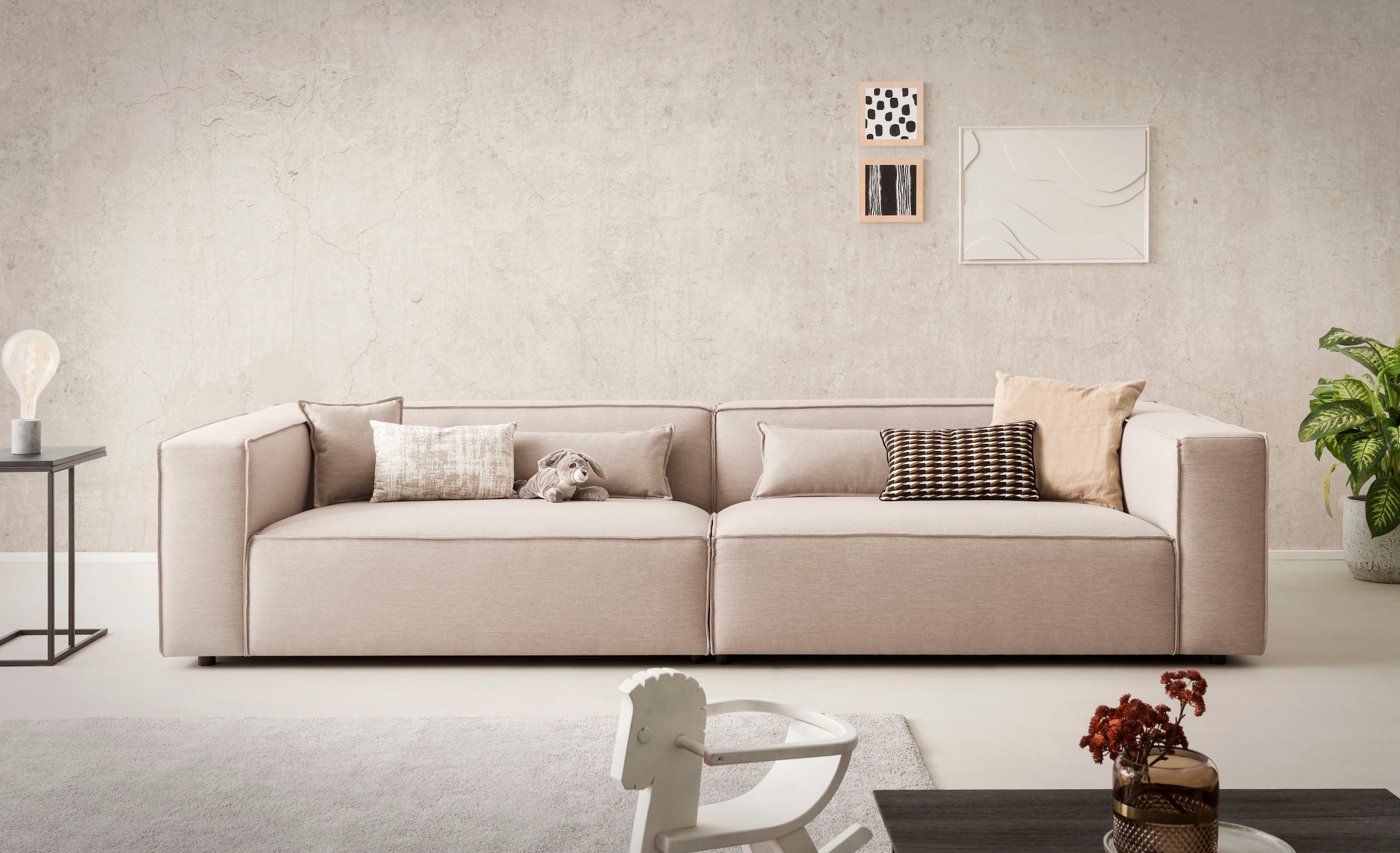 LeGer Home by Lena Gercke 3-Sitzer »PIARA, XXL Sofa mit Kedernaht, Big-Sofa in Cord oder Leinenoptik«, schwarze Füße, bequemer Sitzkomfort, extra tiefe Sitzfläche