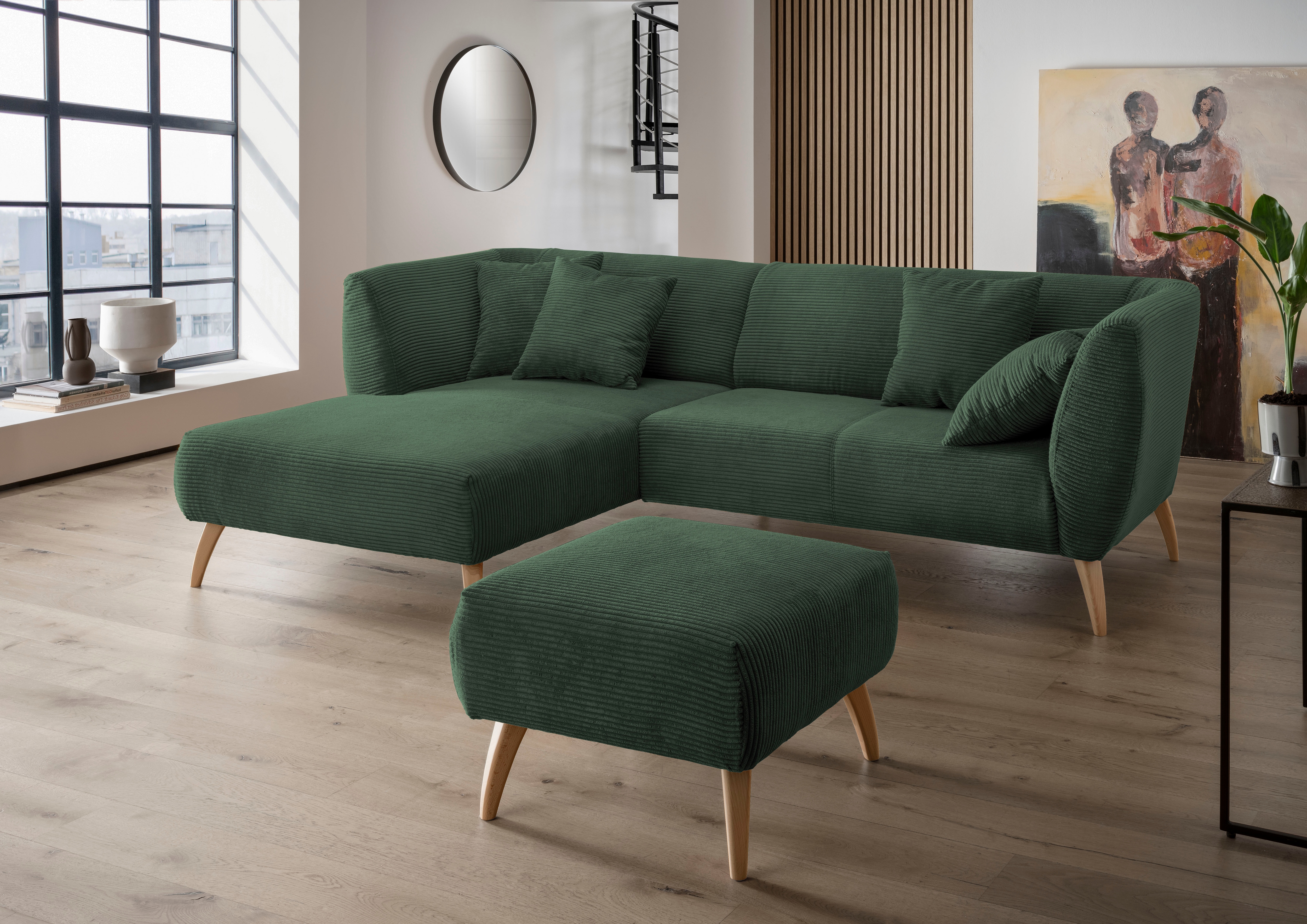 Home affaire Ecksofa "Lazio modern und bequem, schmale Armlehnen, tolle Detailverarbeitung" zwei verschiedene Fußfarben wählbar