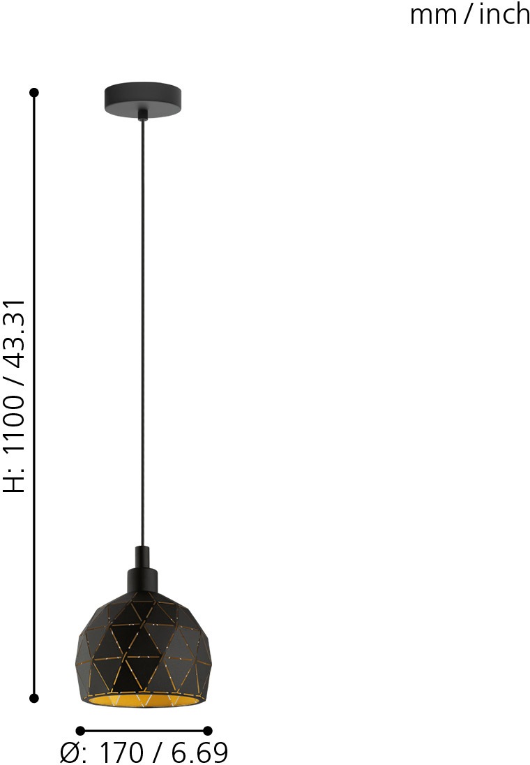 EGLO Hängeleuchte »ROCCAFORTE«, 1 flammig, Leuchtmittel E14 | ohne Leuchtmittel, Hängeleuchte, Esszimmer, H110 x Ø17 cm, 1X40W exkl.