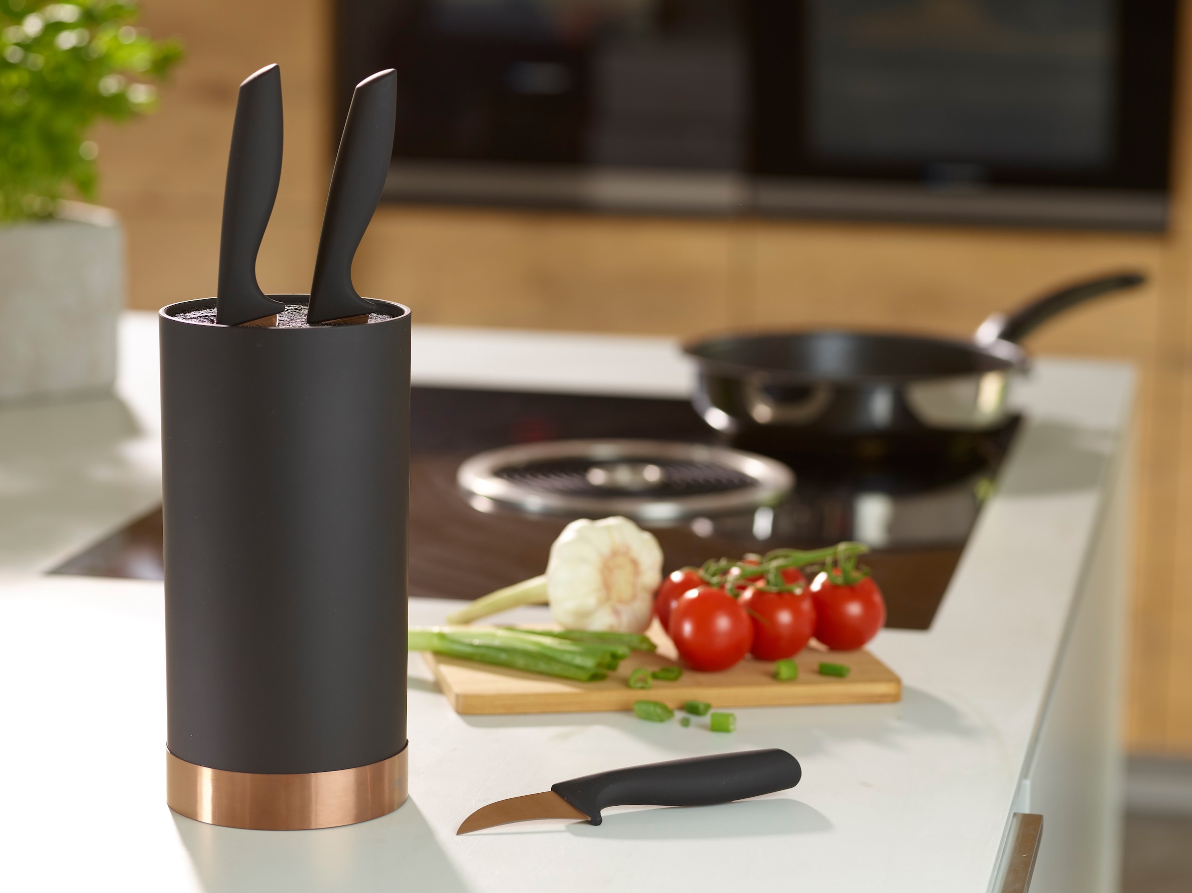 ECHTWERK Messerblock 4 Stk. Messer Set 4tlg mit Borsteneinsatz 11 cm x 22 cm, inkl. 3 Kochmessern