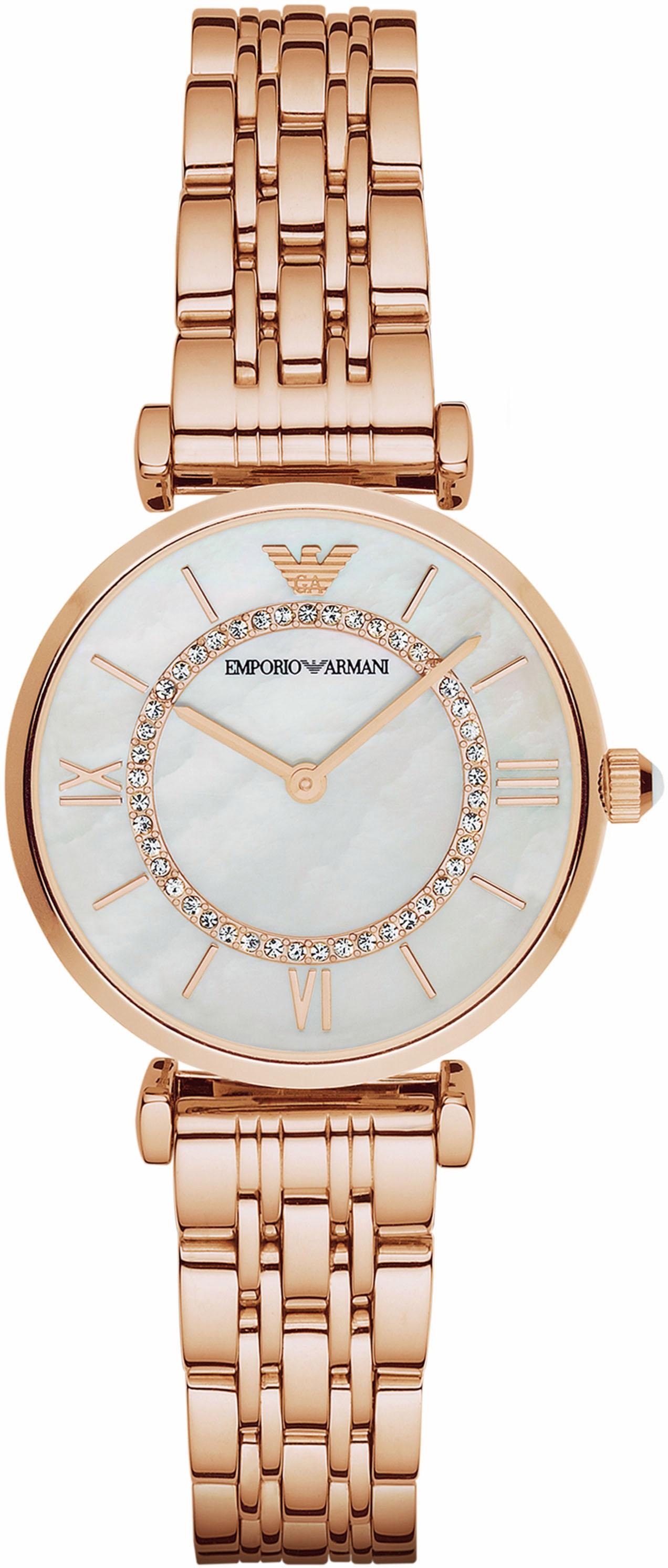 Emporio Armani Quarzuhr »AR1909«, Damenuhr, Armbanduhr, Perlmutt, Glassteine, Edelstahlarmband