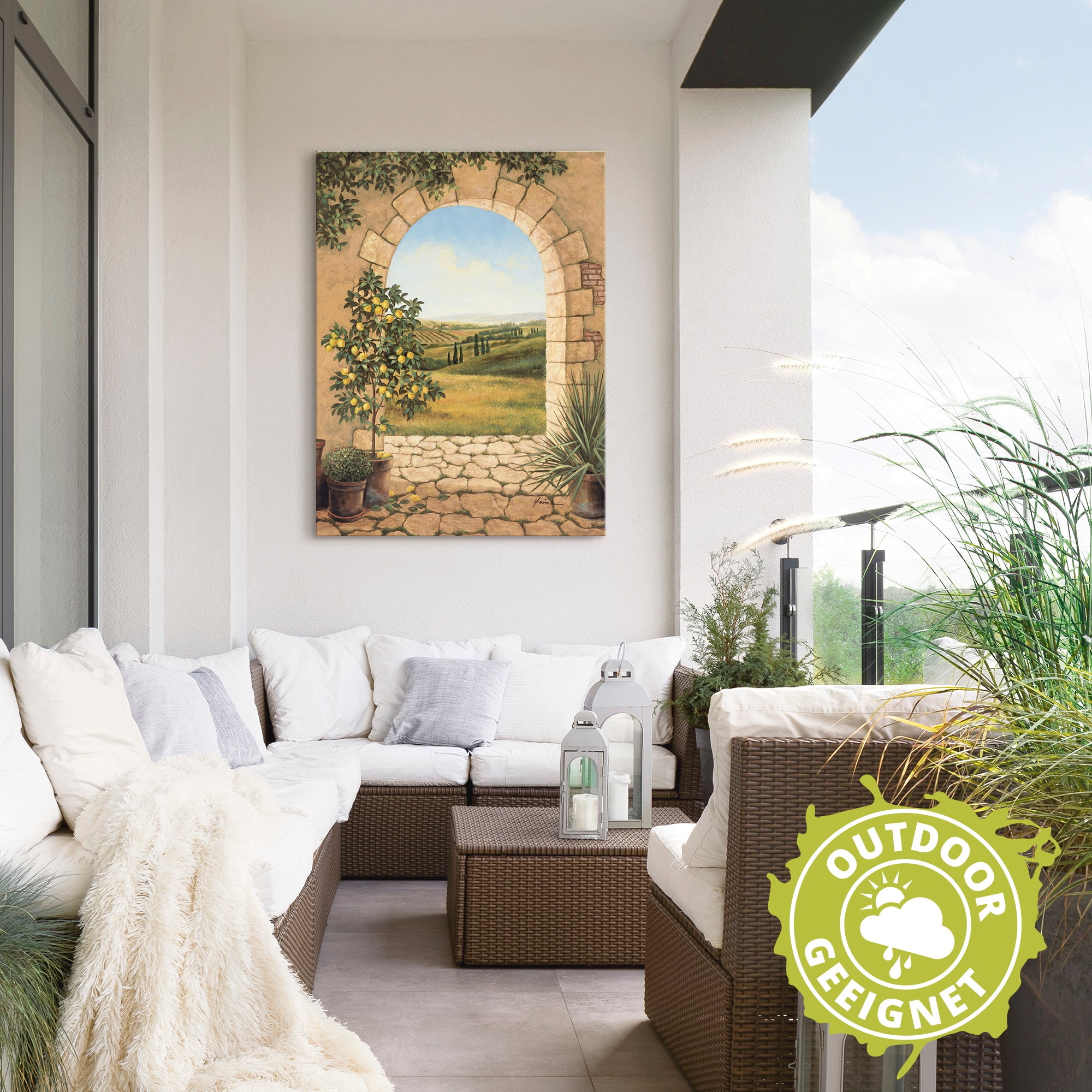 Artland Wandbild »Zitronenbaum vorm Torbogen«, Fensterblick, (1 St.), als Alubild, Outdoorbild, Leinwandbild, Poster, Wandaufkleber