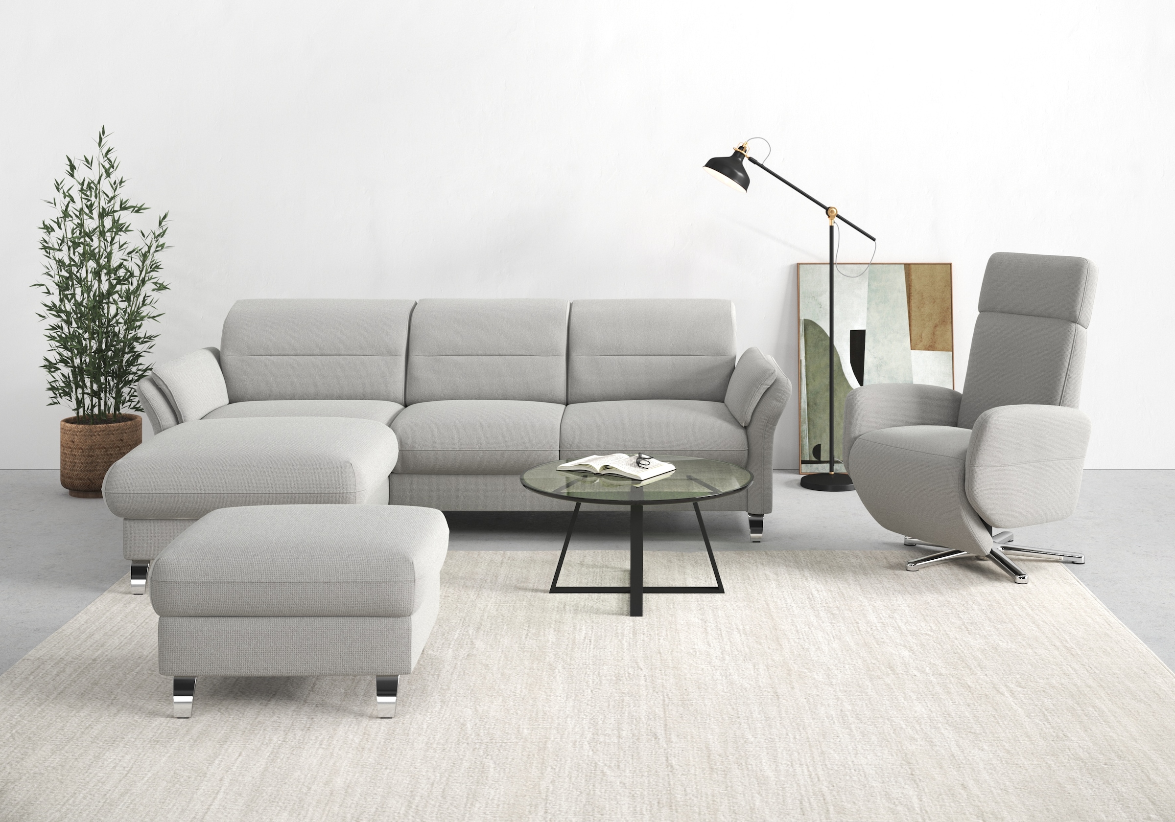sit&more Ecksofa "Grenoble L-Form mit Federkern" wahlweise mit Schlaffunktion, Bettkasten, Arm- und Kopfteilverstellung