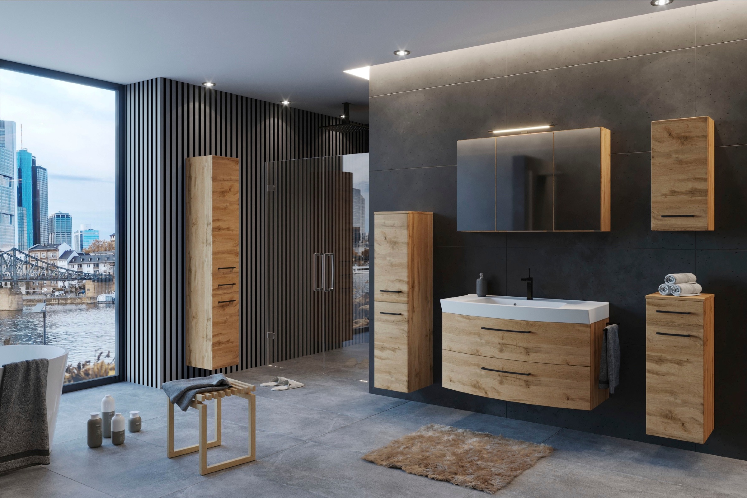 welltime Badmöbel-Set "Chicago" Spiegelschrank, Unterbeckenschrank, Midisch günstig online kaufen