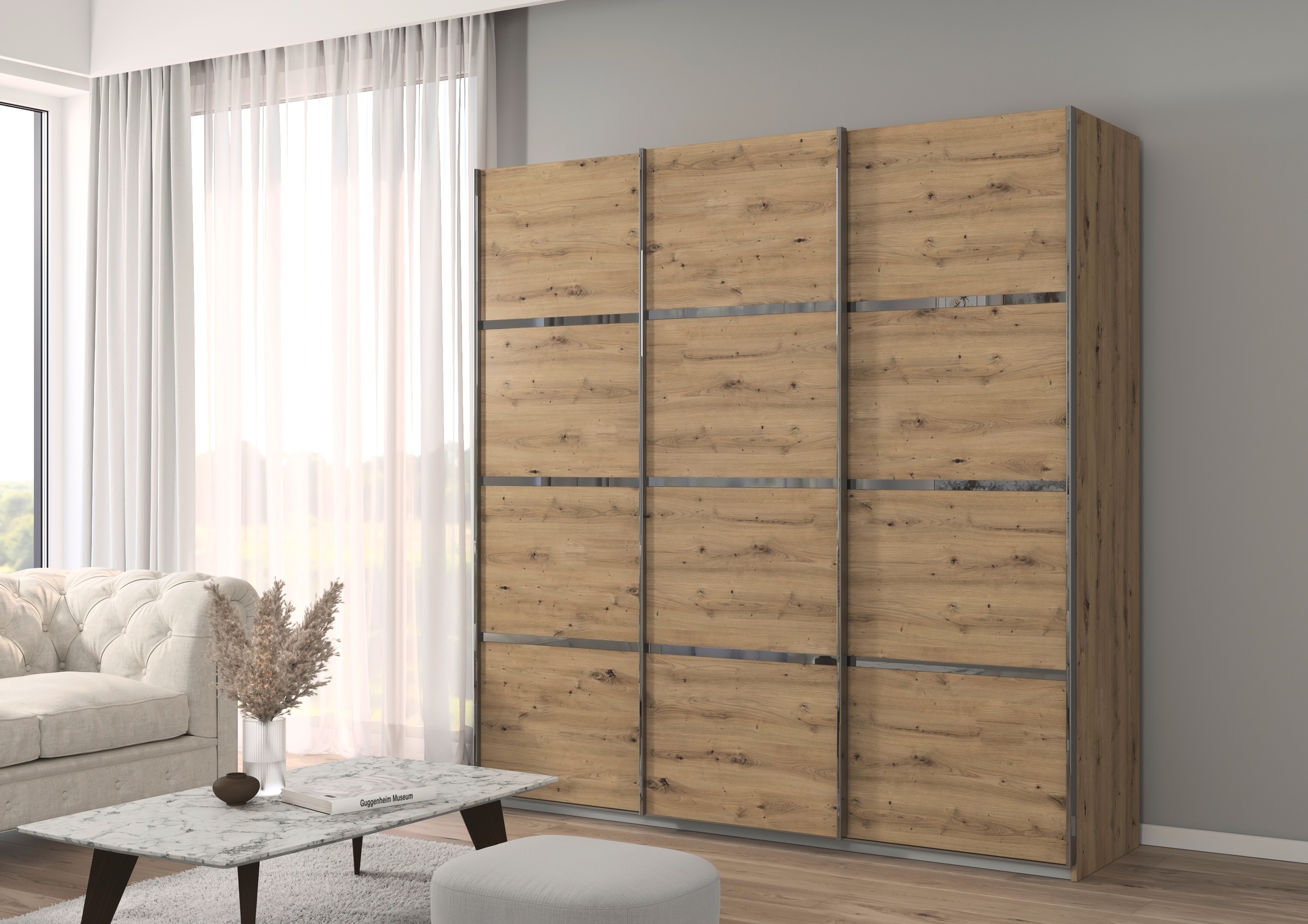 rauch Kleiderschrank »Schwebetürenschrank OTTO´s Choice Garderobe Schrank TOP ANGEBOT Avola«, (in 3 verschiedenen Ausstattungen BASIC/CLASSIC/PREMIUM), mit eleganten Zierleisten in Chrom, Schwarz oder Weiß MADE IN GERMANY