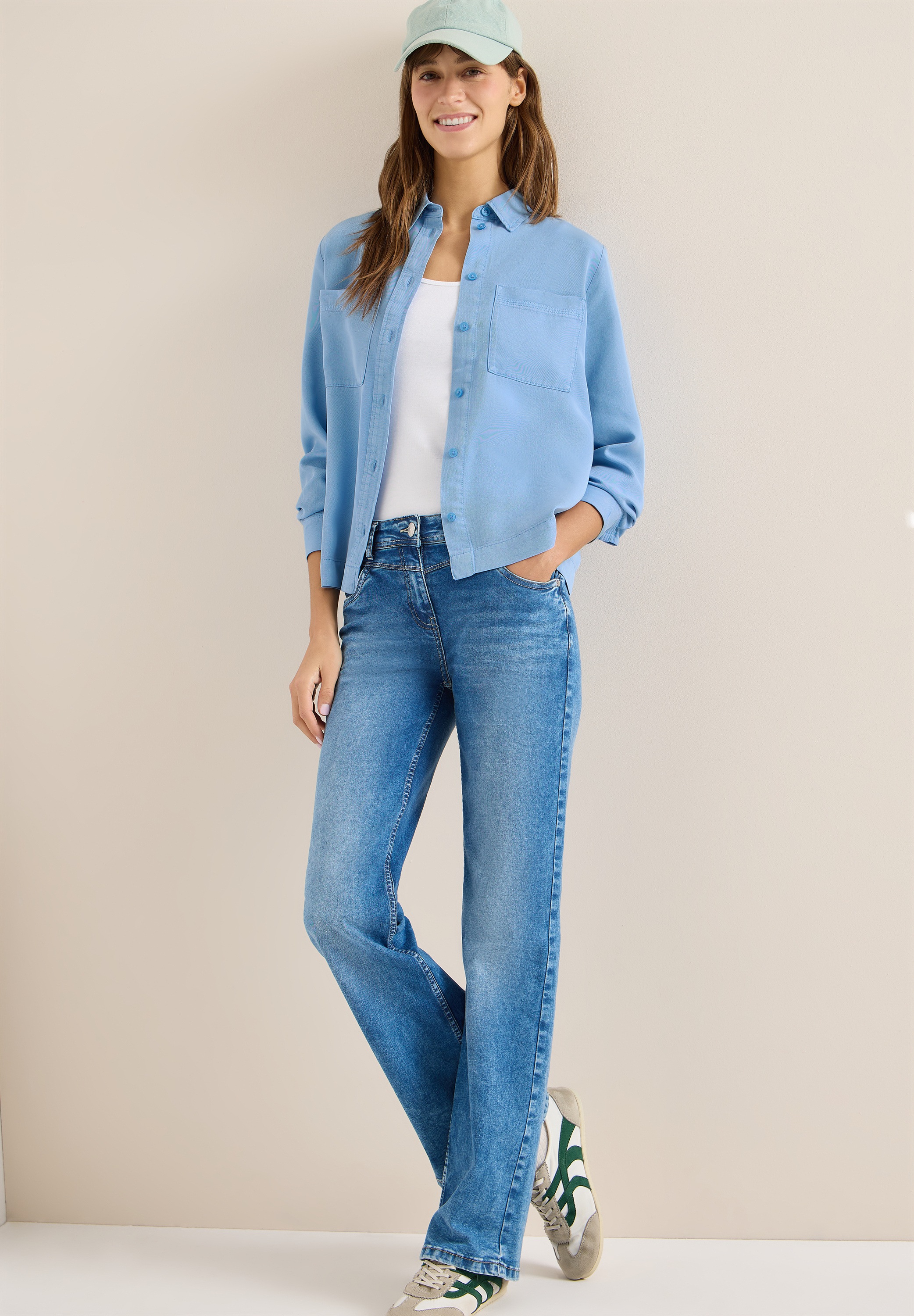 Langarmbluse CECIL, Damen, Gr. M (40), cloud blau, Stoff, 100% Lyocell, unifarben, normal normal, V-Ausschnitt, Bündchen, Blusen, soft und weich 4