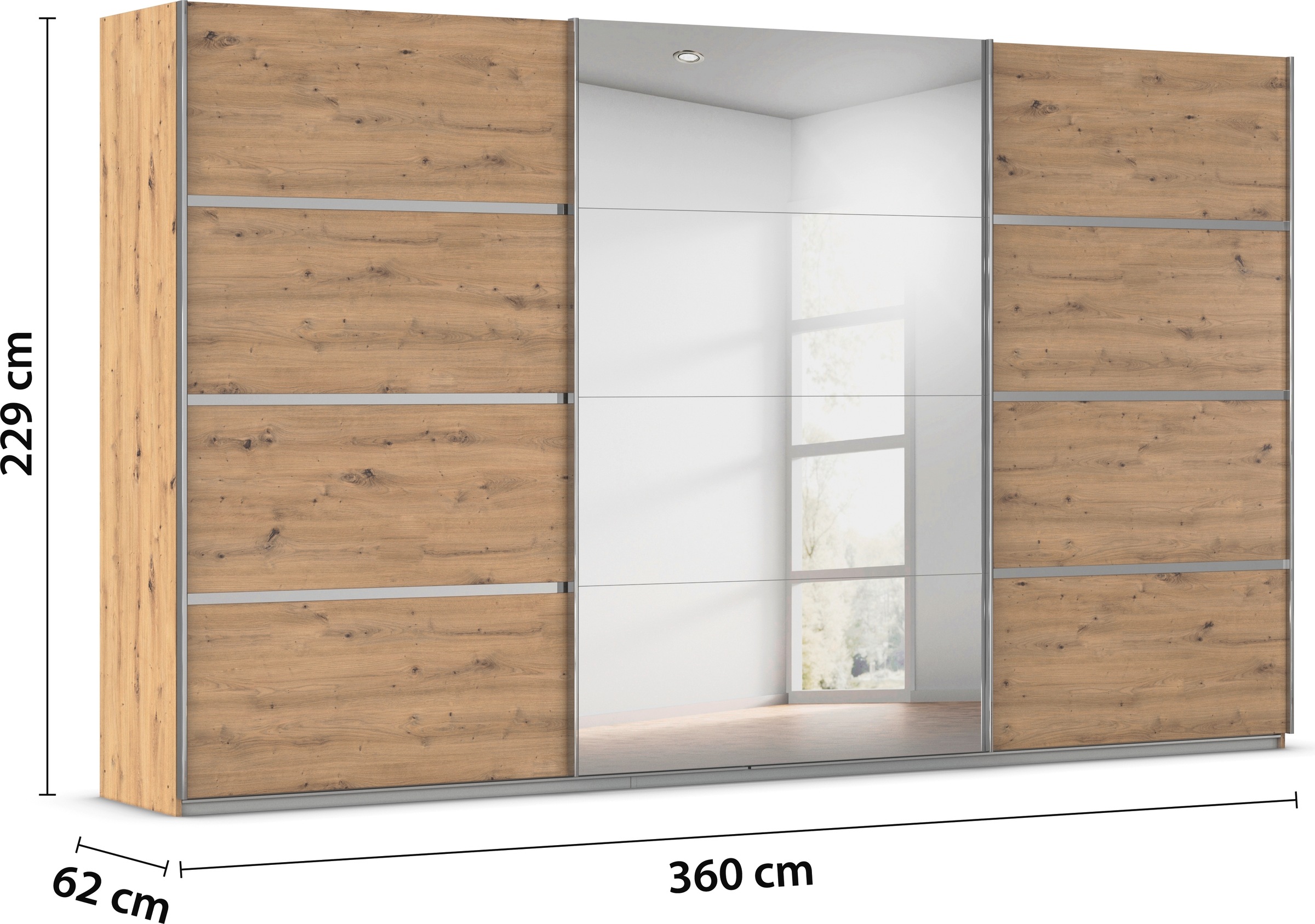 rauch Kleiderschrank »Schwebetürenschrank OTTO´s Choice Garderobe Schrank TOP ANGEBOT Avola«, (in 3 verschiedenen Ausstattungen BASIC/CLASSIC/PREMIUM inkl. Spiegel), mit eleganten Zierleisten in Chrom, Schwarz oder Weiß MADE IN GERMANY