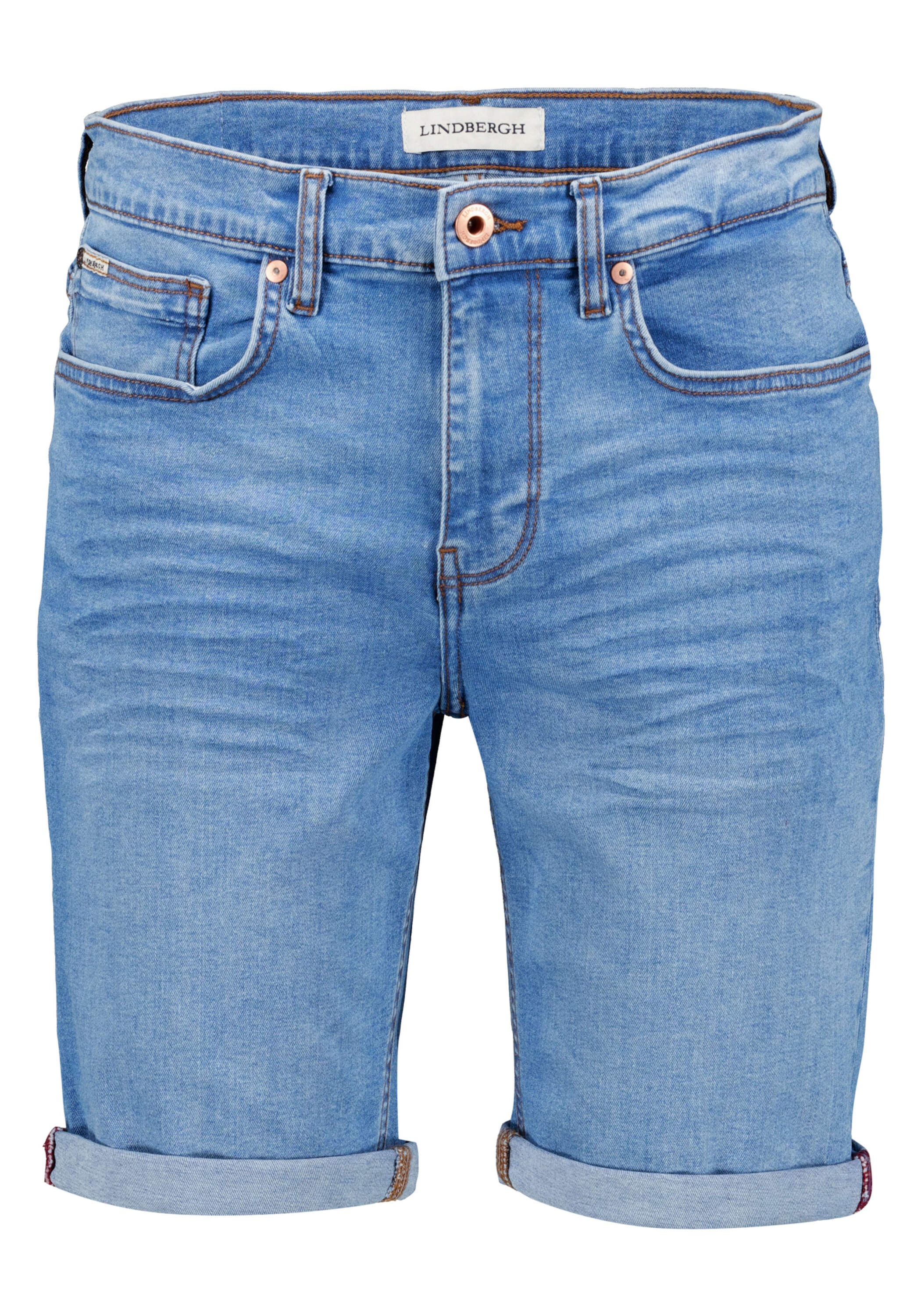 Shorts LINDBERGH "Jeans-Shorts Regular Fit", Herren, Gr. L, pale blau, Obermaterial: 89% Baumwolle, 9% Polyester, 2% Elasthan, regular fit, Hosen Shorts